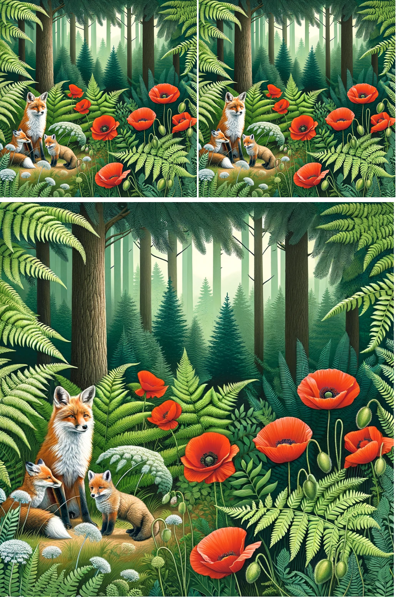 Sticker Sheet / Greeting Card – Fox and Poppies Collage Cat. No. 621