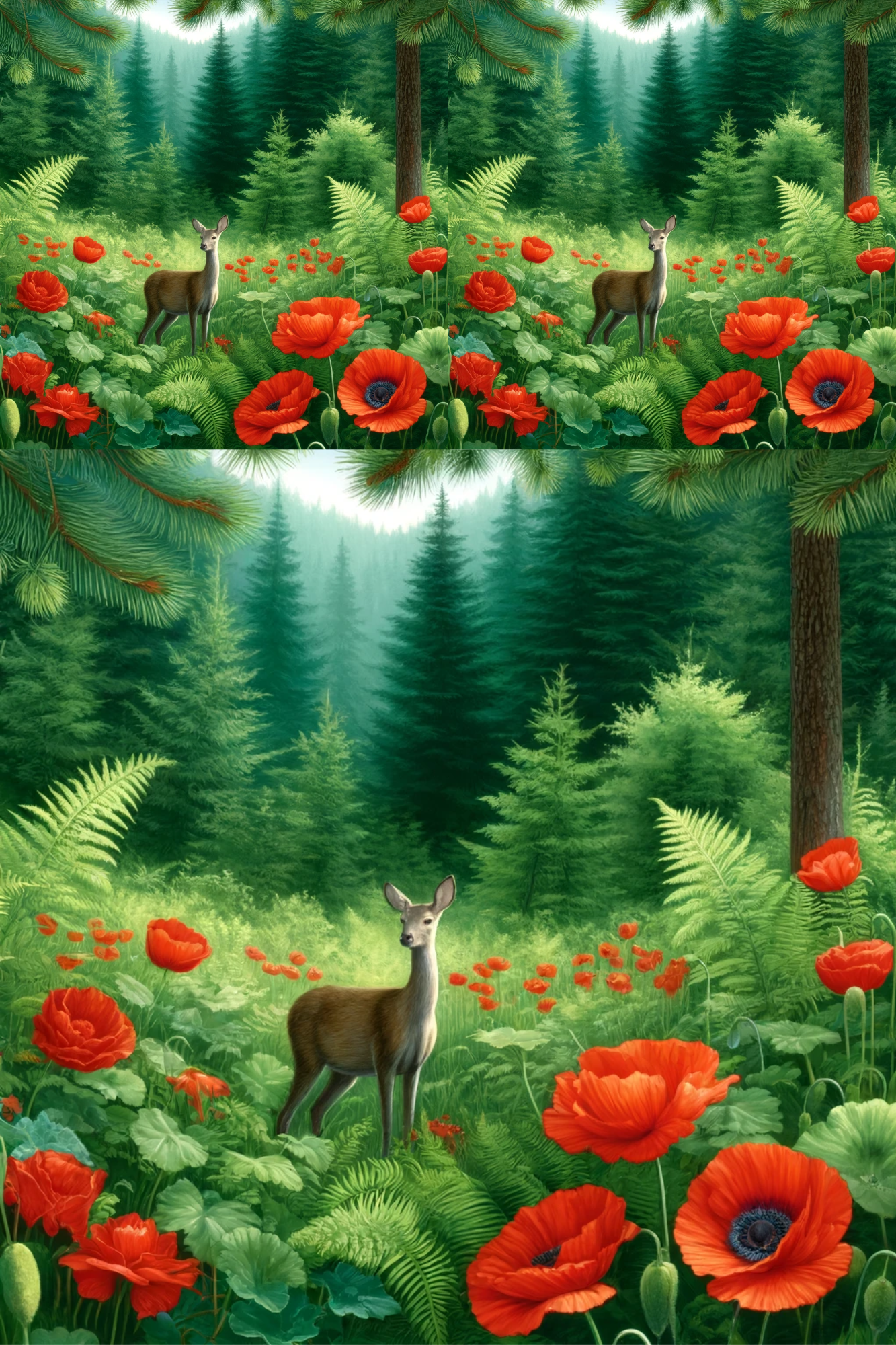 Sticker Sheet / Greeting Card – Deer and Poppies Collage Cat. No. 623