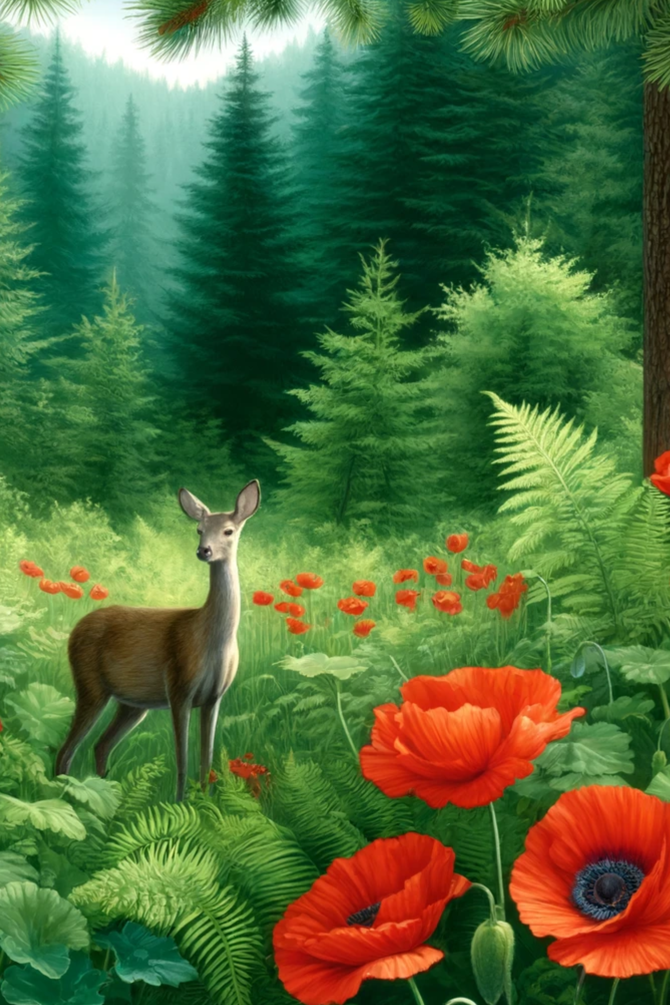 Sticker Sheet / Greeting Card – Deer and Poppies Full Cat. No. 624