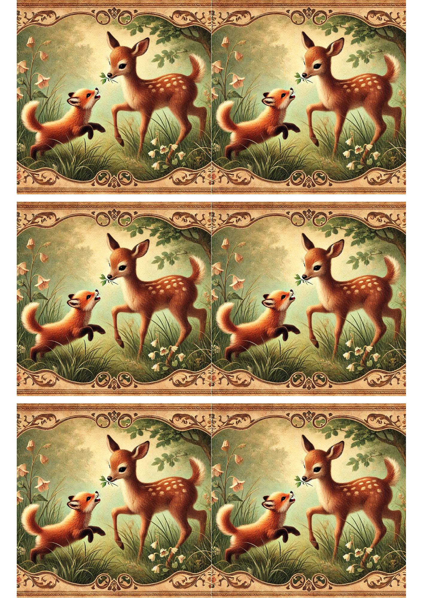 Sticker Sheet / Greeting Card – Playing Little Deer Collage, Cat. No. 2076