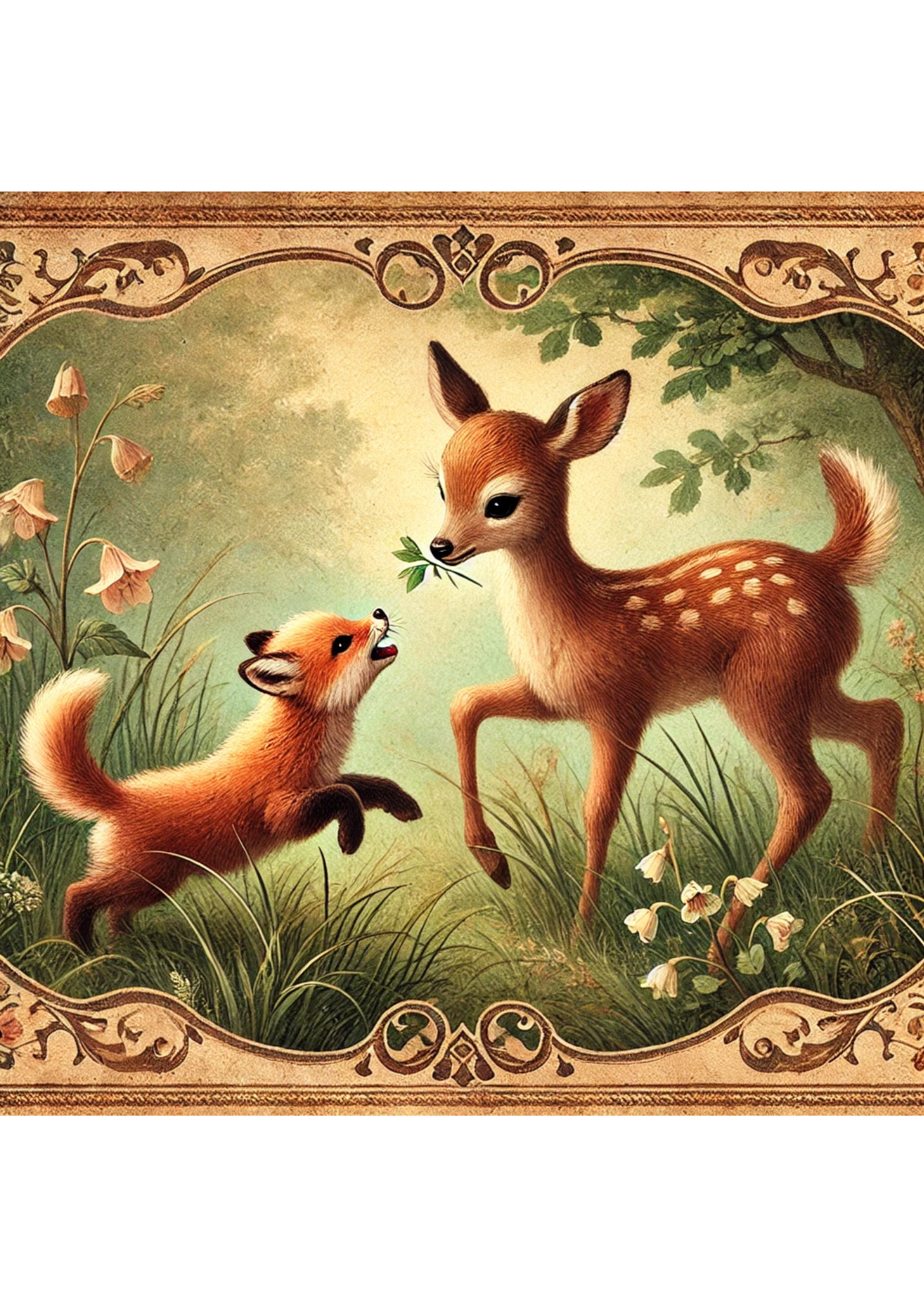 Sticker Sheet / Greeting Card – Playing Little Deer Full, Cat. No. 2077