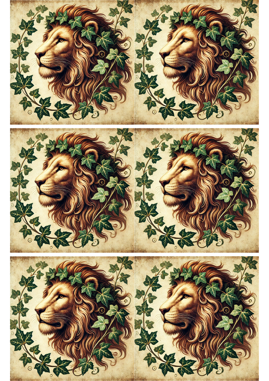 Klistremerkeark – Løve i eføy-kollasje, kat.nr. 2078