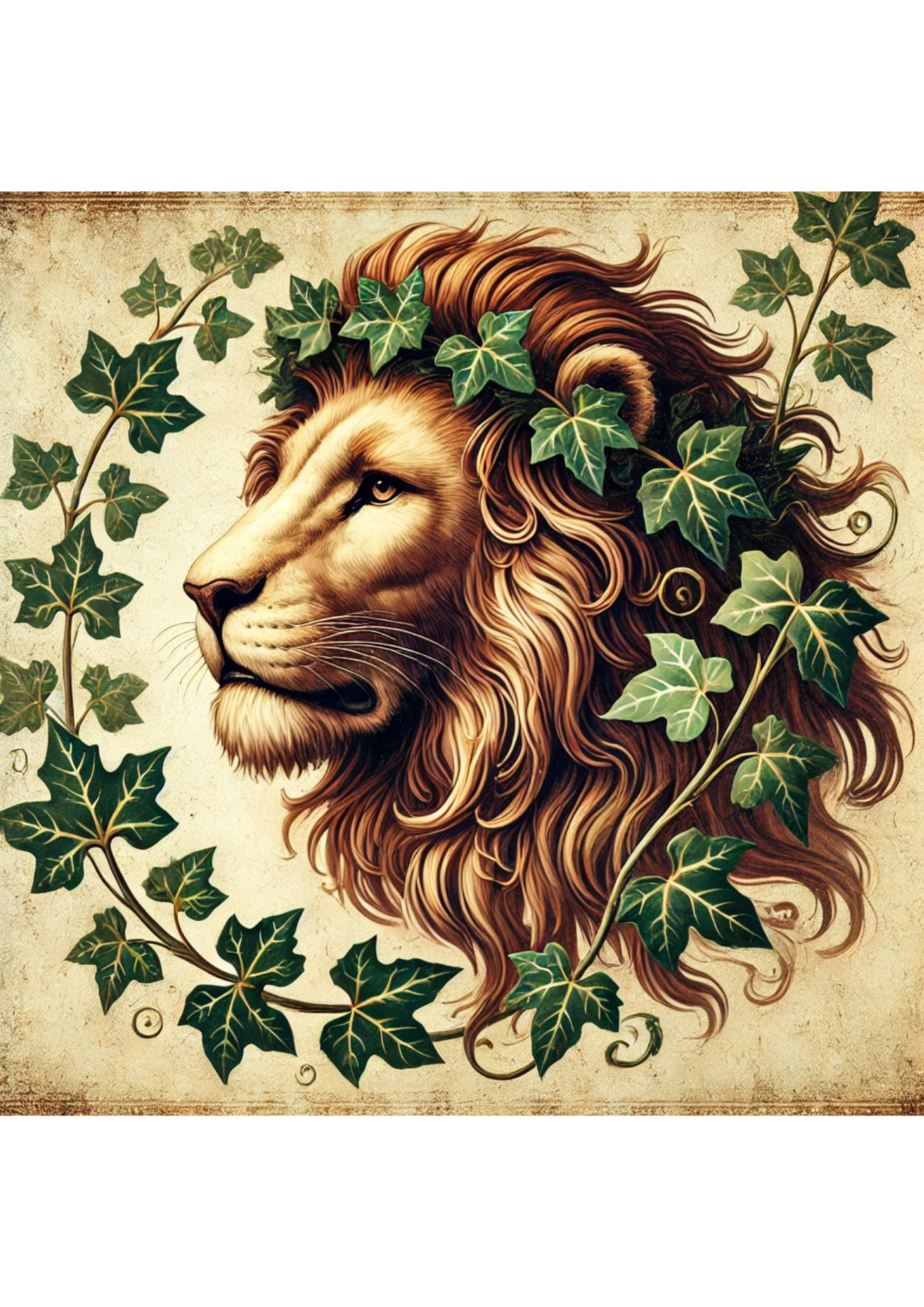 Sticker Sheet / Greeting Card – Lion In Ivy Full, Cat. No. 2079