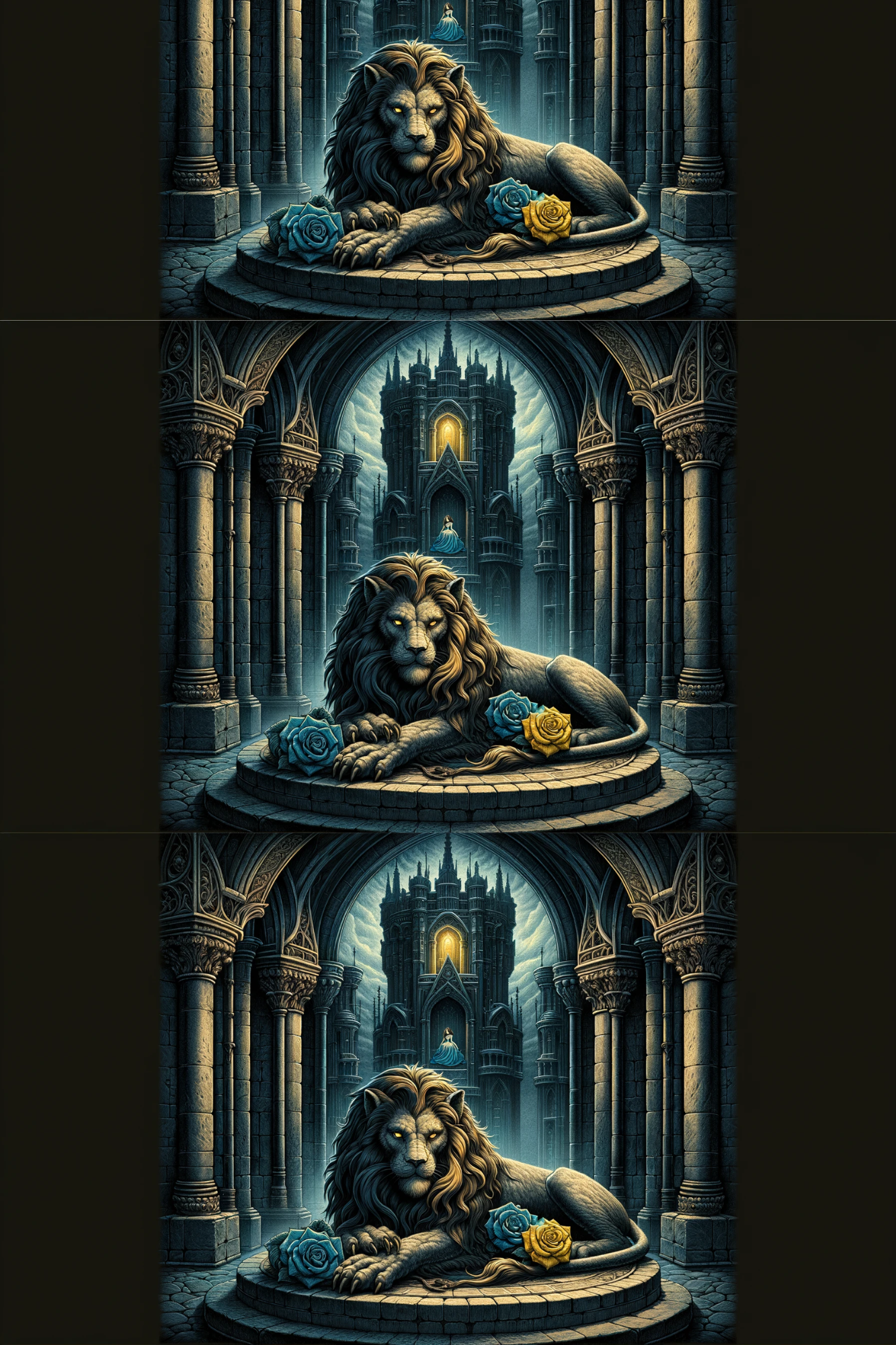 Sticker Sheet / Greeting Card – Lion Gothic Roses Princess Collage Cat. No. 185