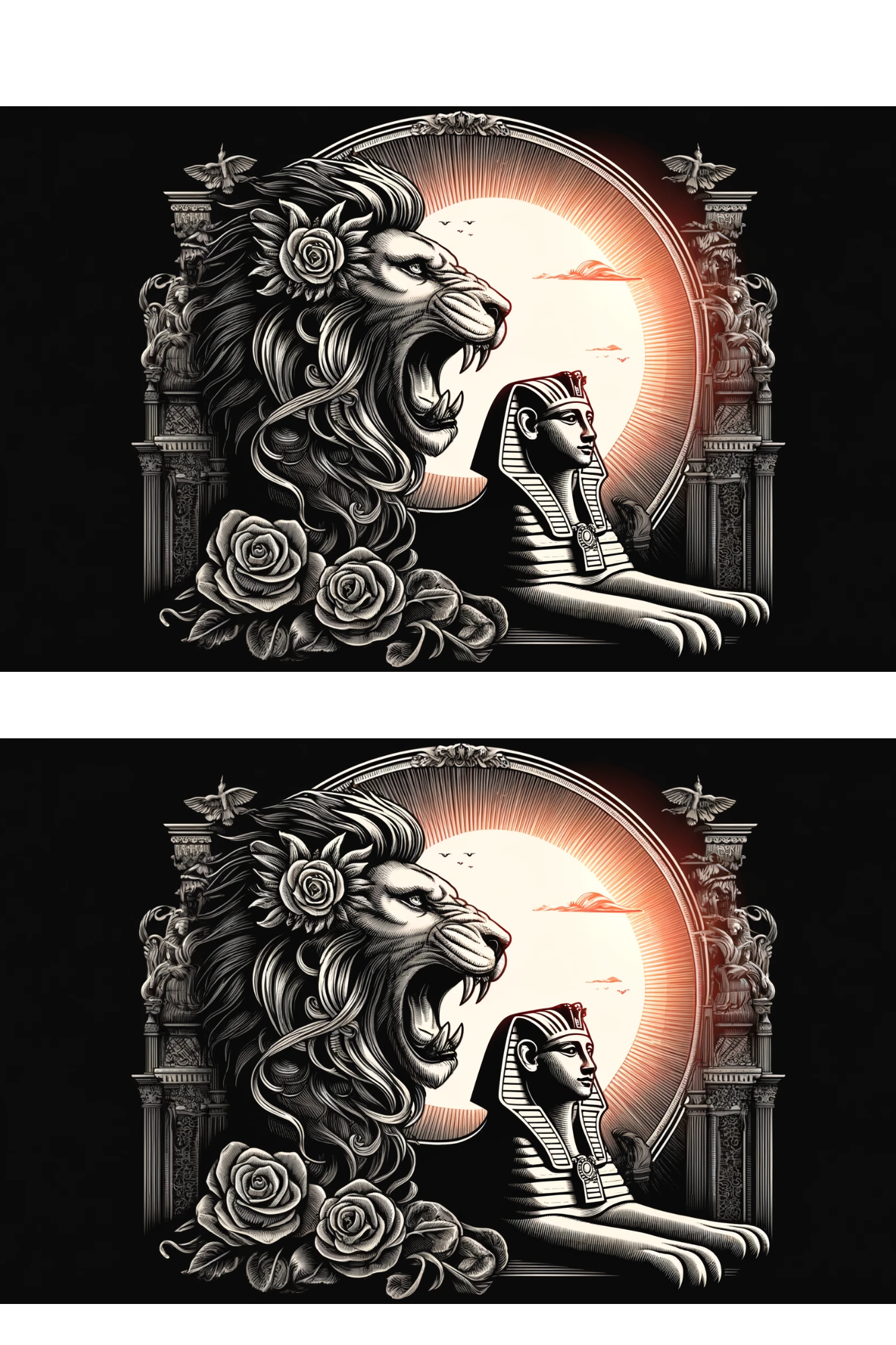 Sticker Sheet / Greeting Card – Gothic Lion, Sphinx Sunset Collage Cat. No. 191