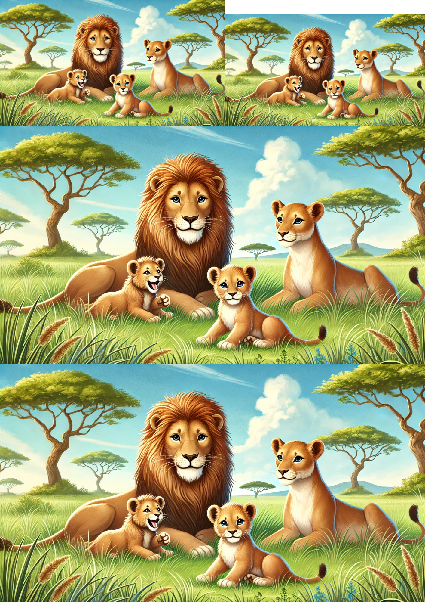 Sticker Sheet / Greeting Card – Lion, Lioness and Lion Cubs Collage Cat. No. 1319
