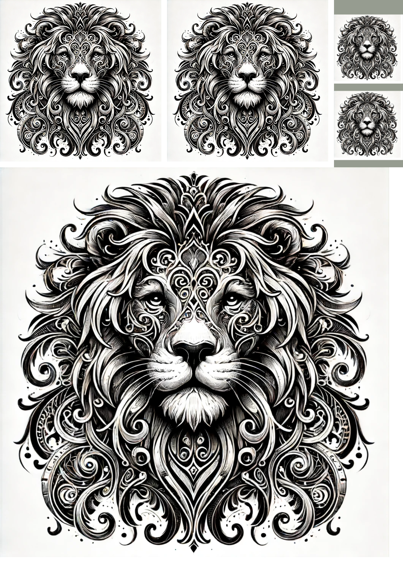 Sticker Sheet / Greeting Card – Lion In Gothic Style Collage Cat. No. 1200