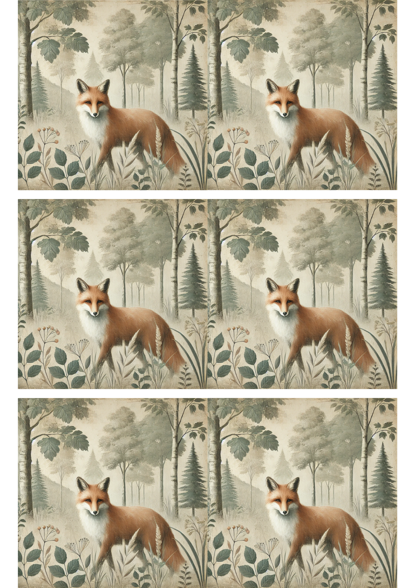 Sticker Sheet / Greeting Card – Fox In The Forest Shabby Chic Collage Cat. No. 3049