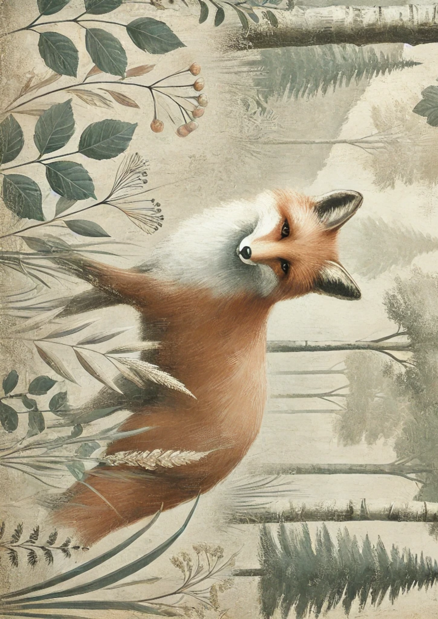 Sticker Sheet / Greeting Card – Fox In The Forest Shabby Chic Full Cat. No. 3050