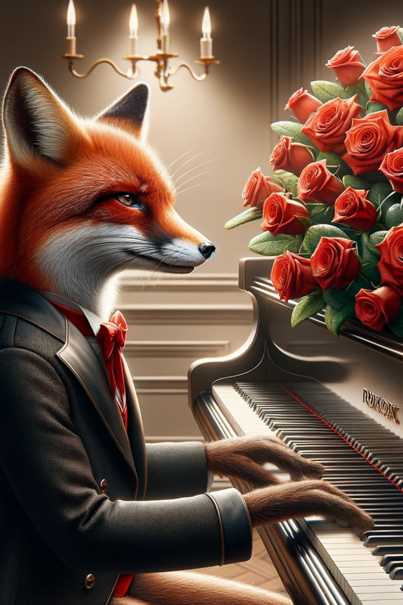 Sticker Sheet / Greeting Card – Fox Playing the Piano Cat. No. 197