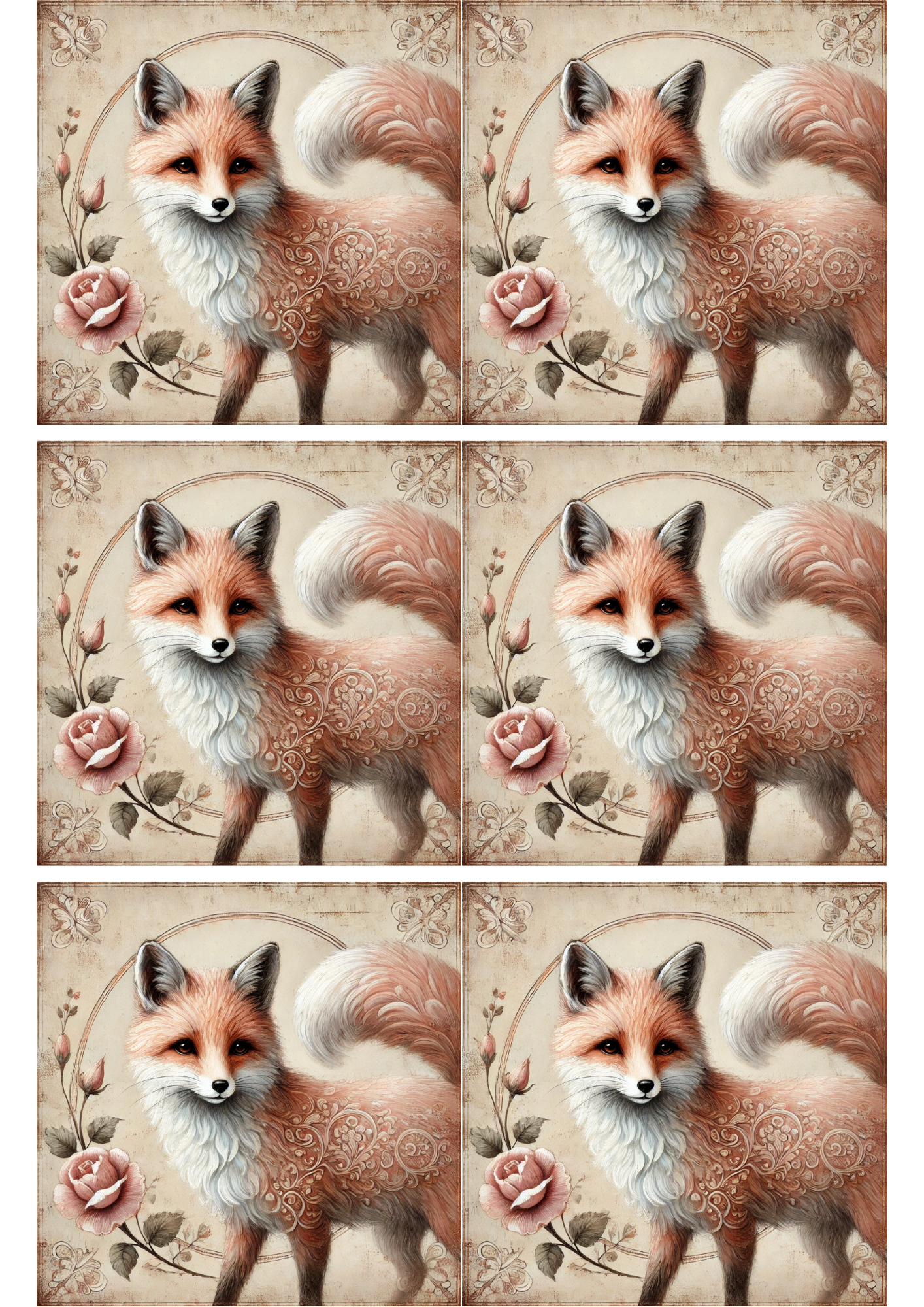 Sticker Sheet / Greeting Card – Fox Shabby Chic Collage, Cat. No. 2092