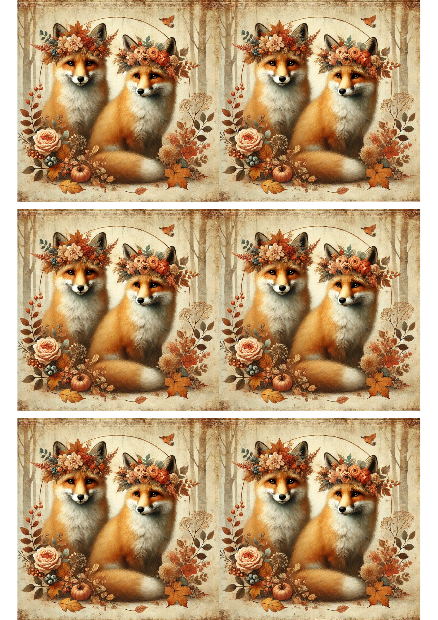 Sticker Sheet / Greeting Card – Foxes in Autumn Collage Cat. No. 2595