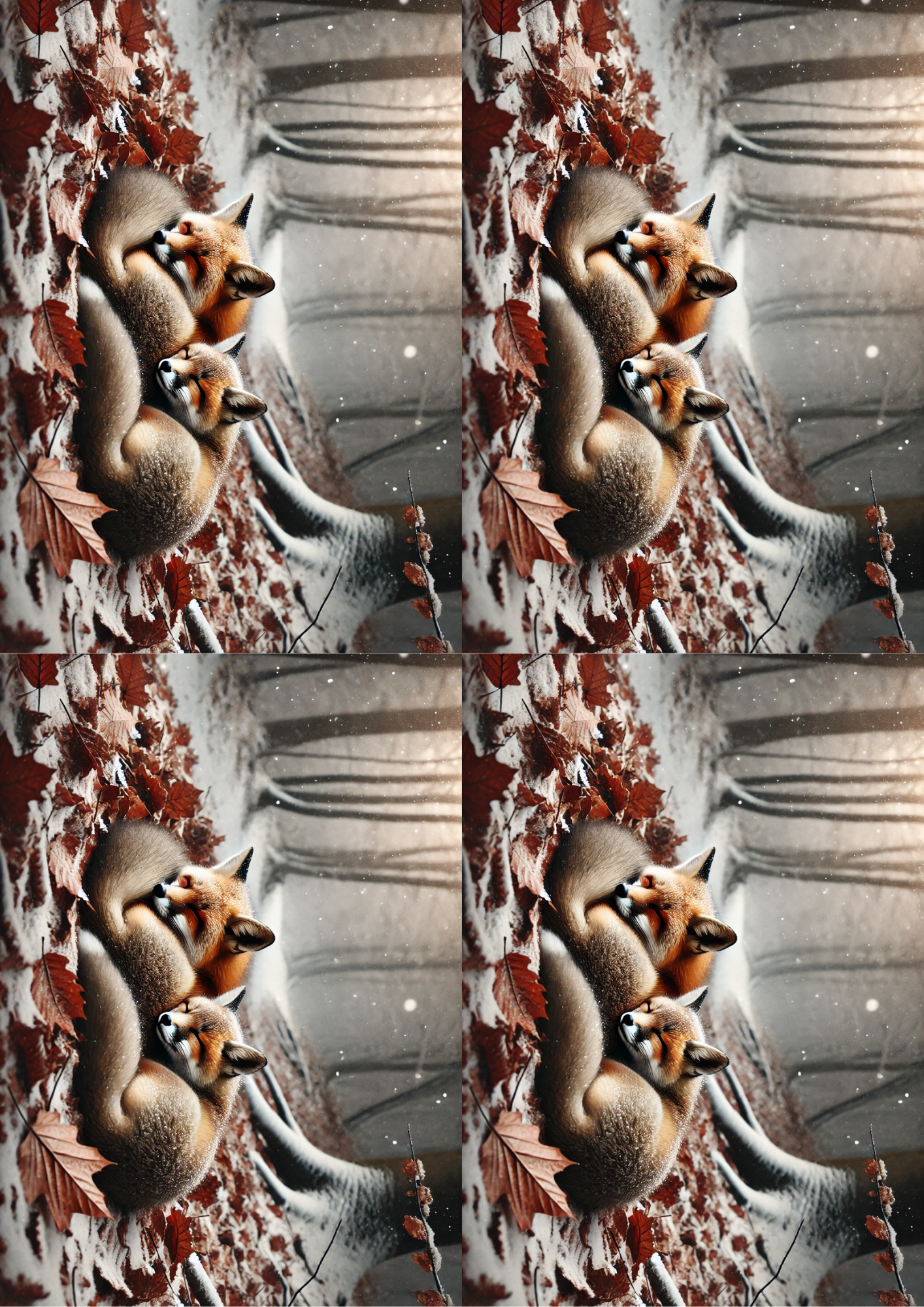 Sticker Sheet / Greeting Card – Foxes In Leaves Collage, Cat. No. 2100