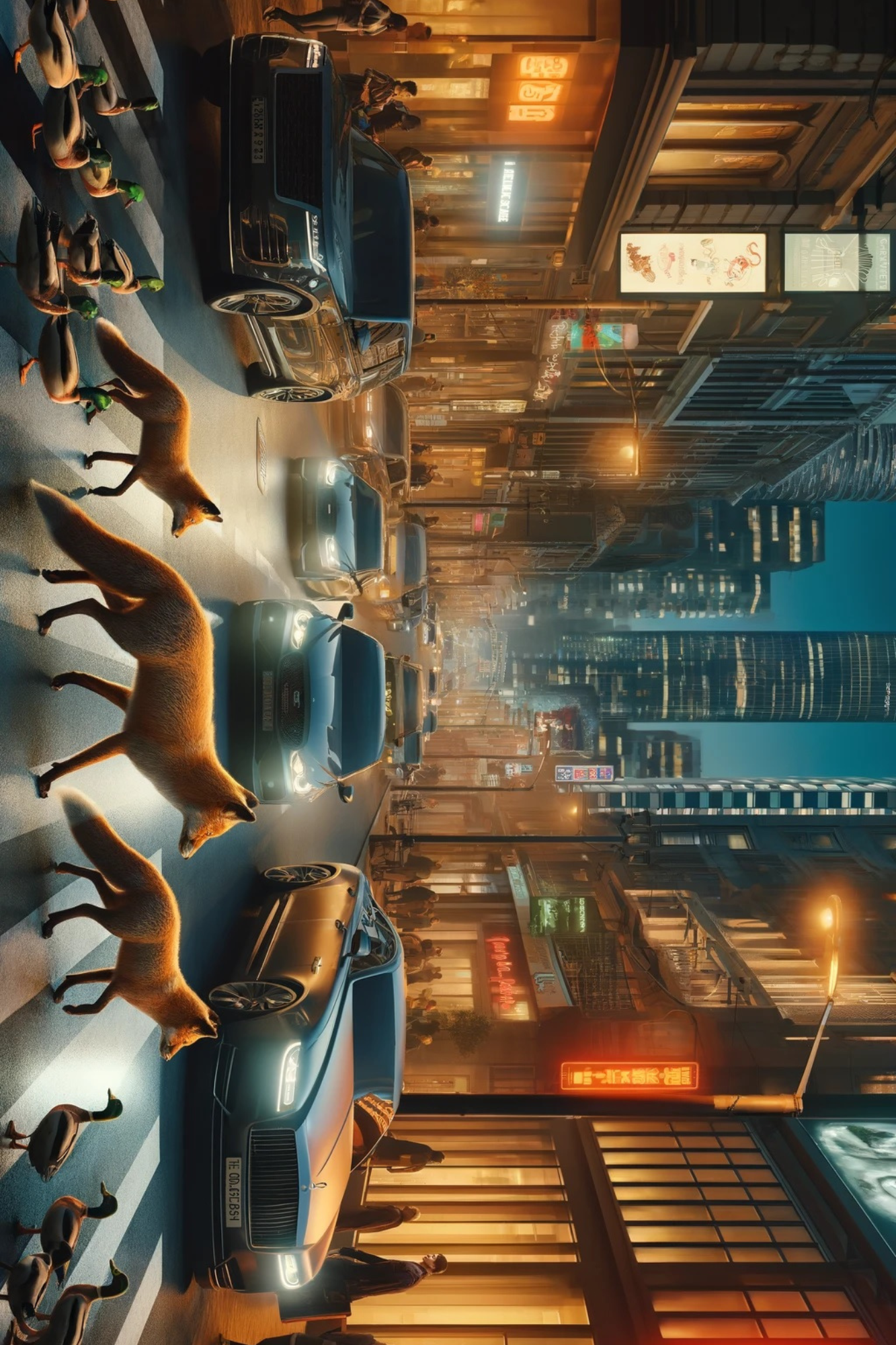 Sticker Sheet / Greeting Card – Foxes Crossing the Road Cat. No. 38