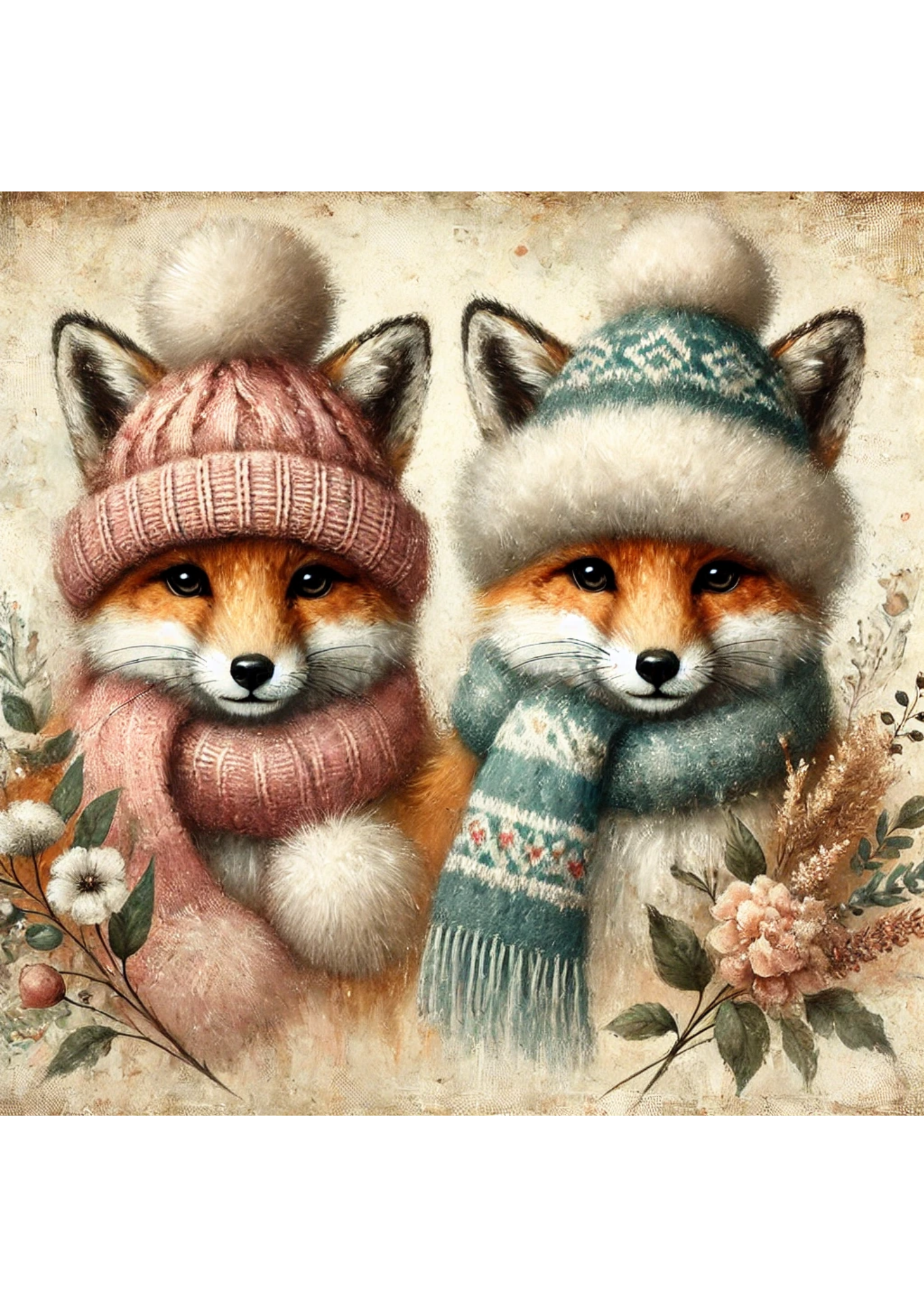 Sticker Sheet / Greeting Card – Foxes In Hats And Scarves Full Cat. No. 2866