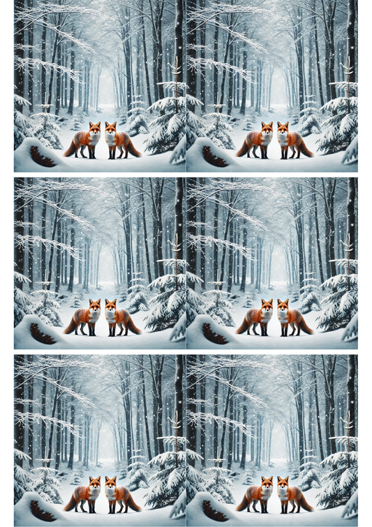 Stickerbogen – Collage „Füchse im Winterwald“, Kat.-Nr. 2102