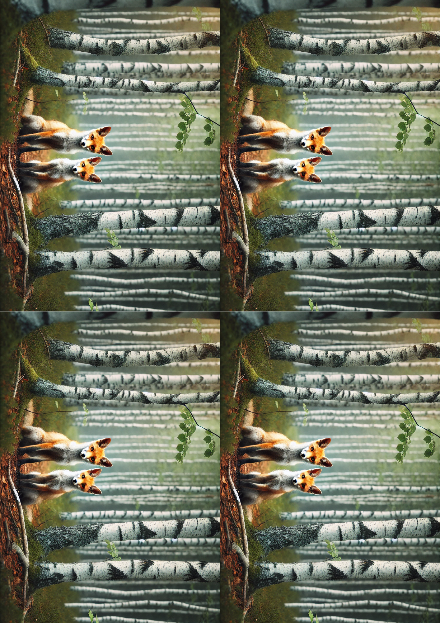 Sticker Sheet / Greeting Card – Foxes In The Birch Forest Collage, Cat. No. 2094