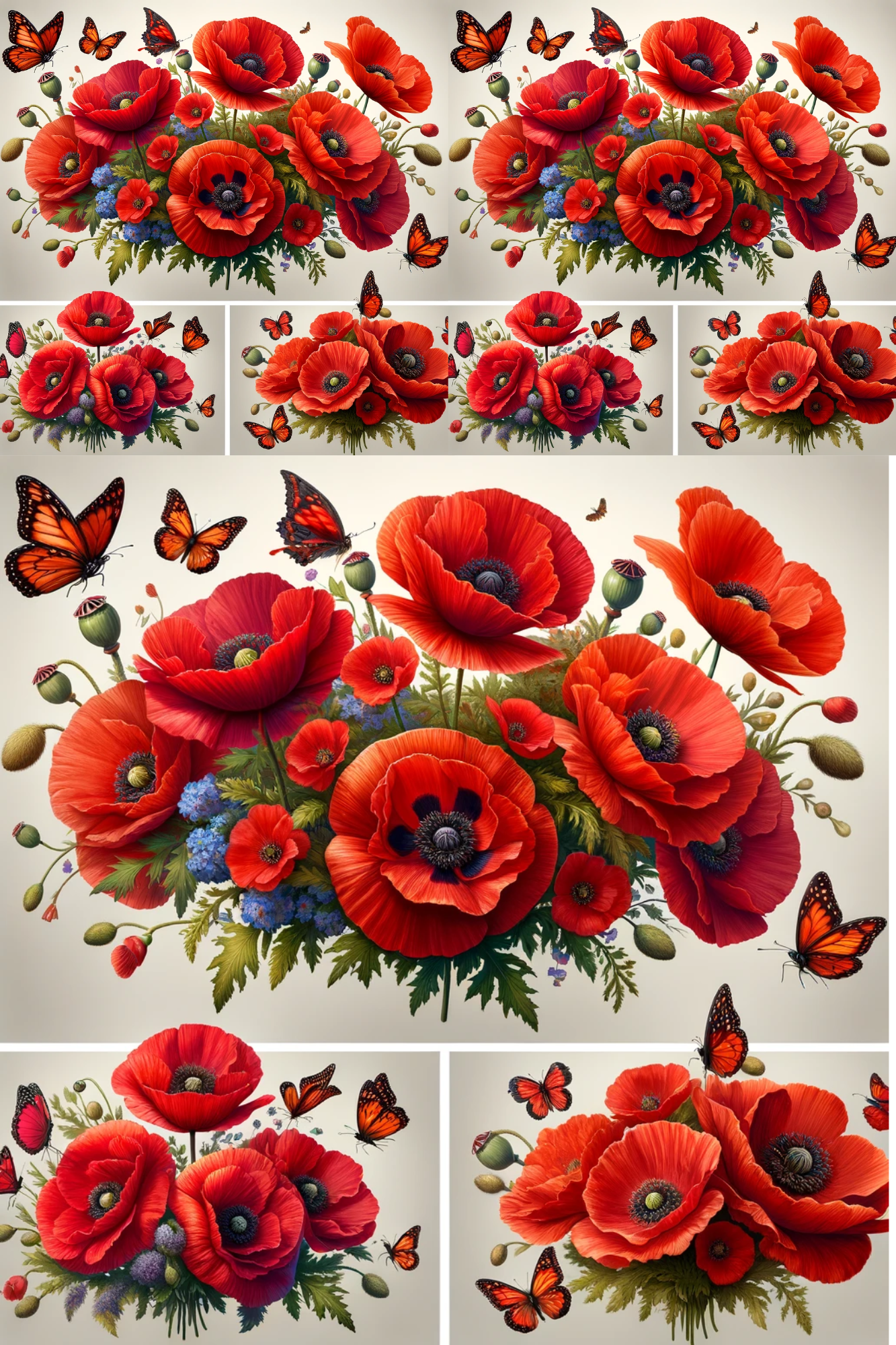 Sticker Sheet / Greeting Card – Poppies and Butterfly Collage Cat. No. 625