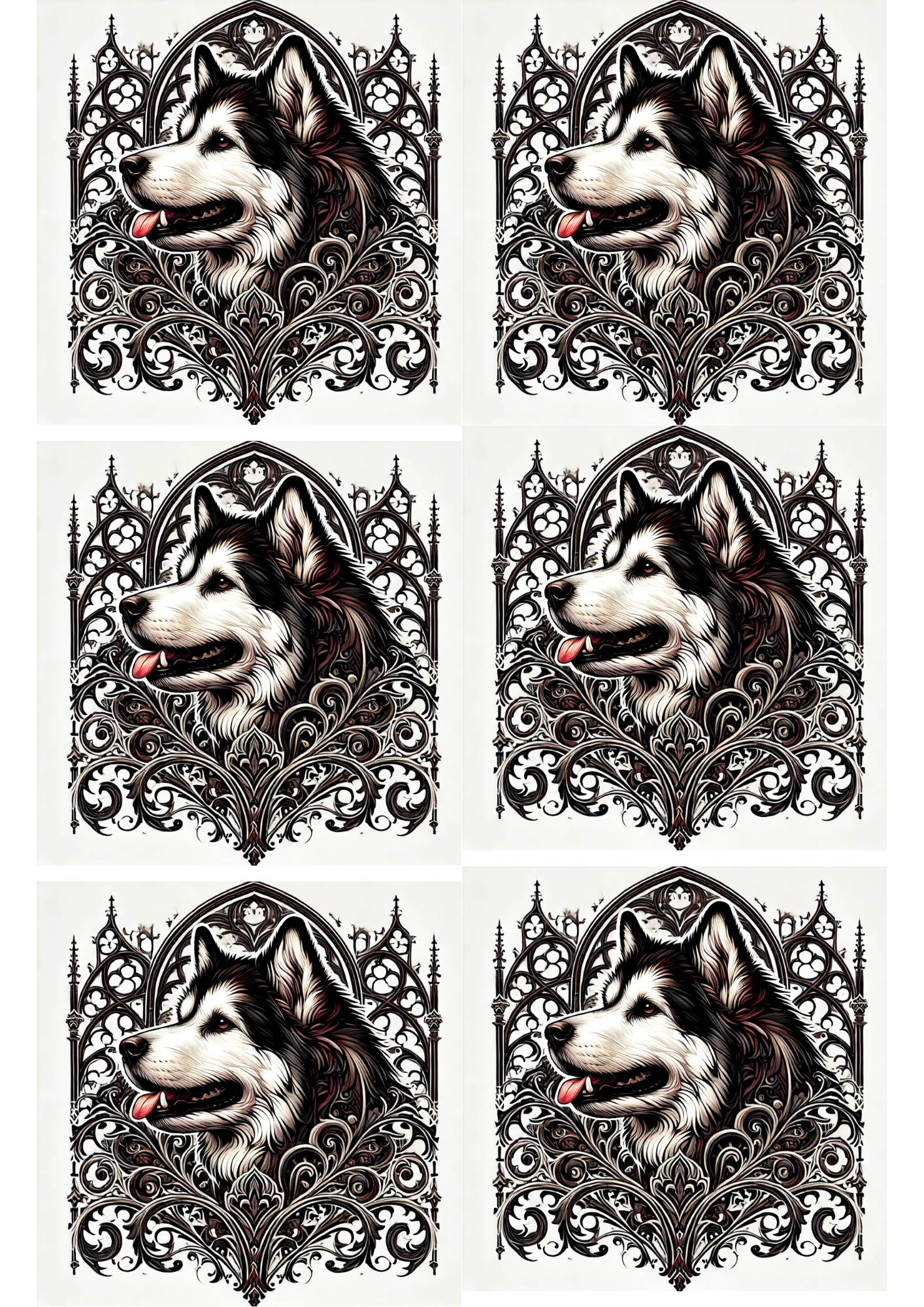 Sticker Sheet / Greeting Card – Malamute In Gothic Style Collage, Cat. No. 2118