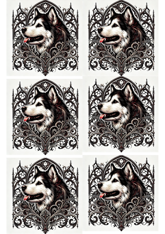 Sticker Sheet – Malamute In Gothic Style Collage, Cat. No. 2118
