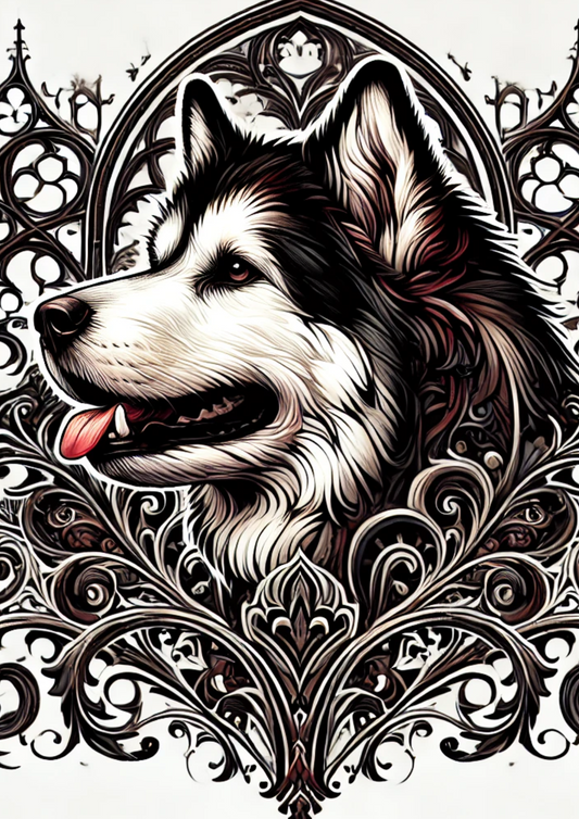 Sticker Sheet – Malamute In Gothic Style Full, Cat. No. 2119