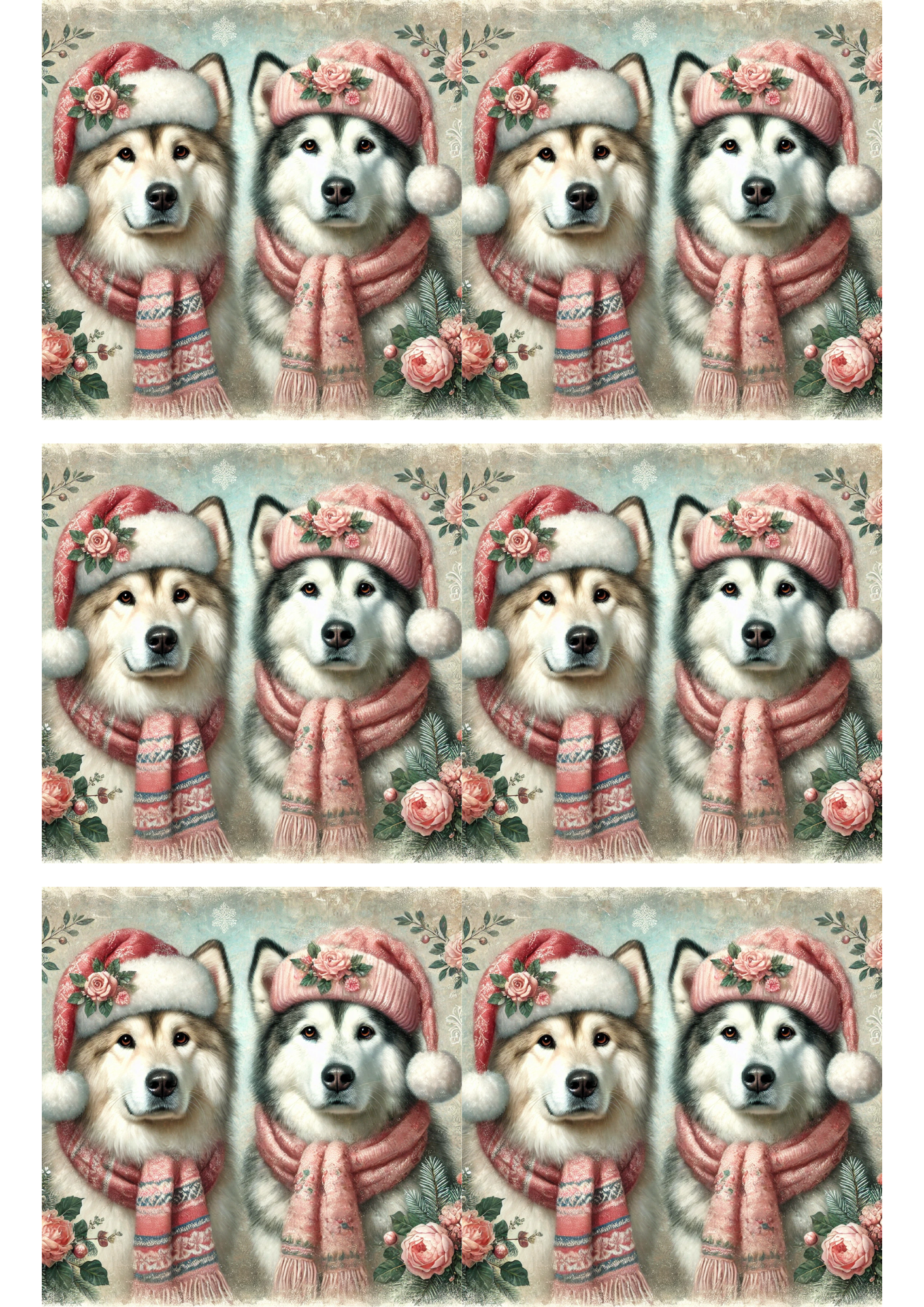 Sticker Sheet / Greeting Card – Malamutes In Hats And Scarves Collage Cat. No. 2869