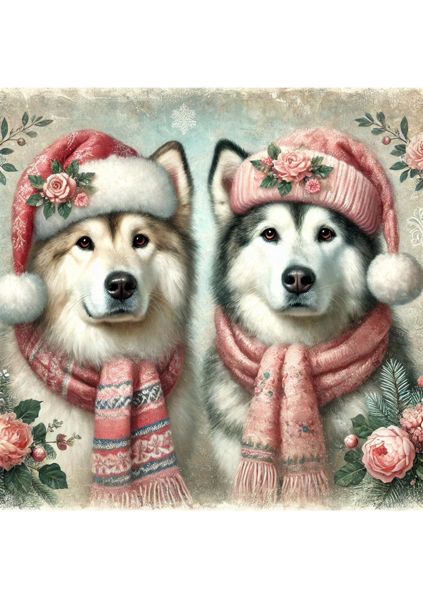 Sticker Sheet / Greeting Card – Malamutes In Hats And Scarves Full Cat. No. 2870