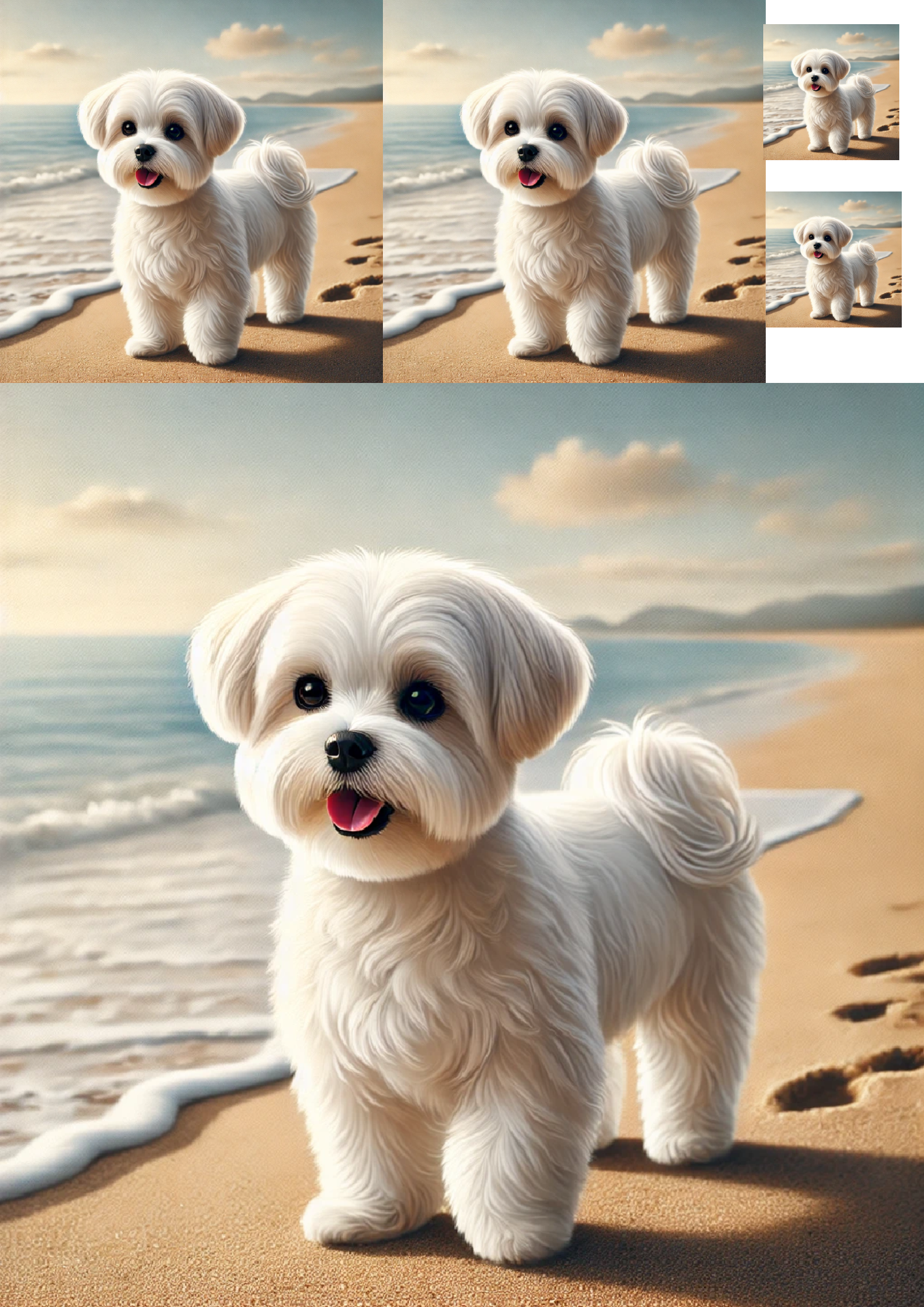 Sticker Sheet / Greeting Card – Maltese Dog On The Beach Collage Cat. No. 1329