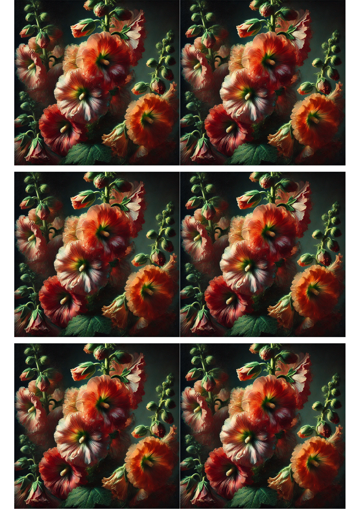 Sticker Sheet / Greeting Card – Hollyhocks In Rembrandt Style Collage, Cat. No. 2134