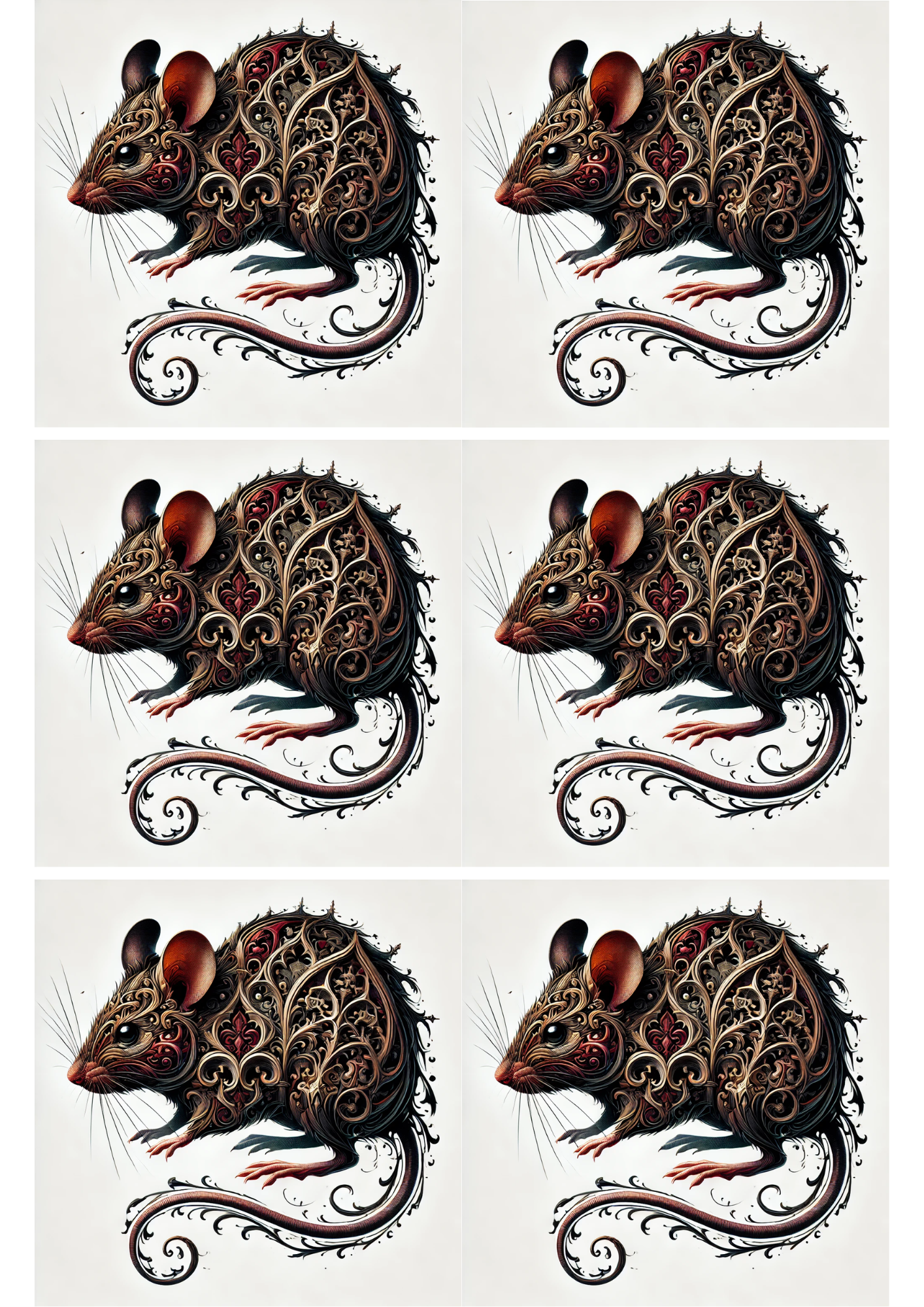 Sticker Sheet / Greeting Card – Mouse In Gothic Style Collage, Cat. No. 2122