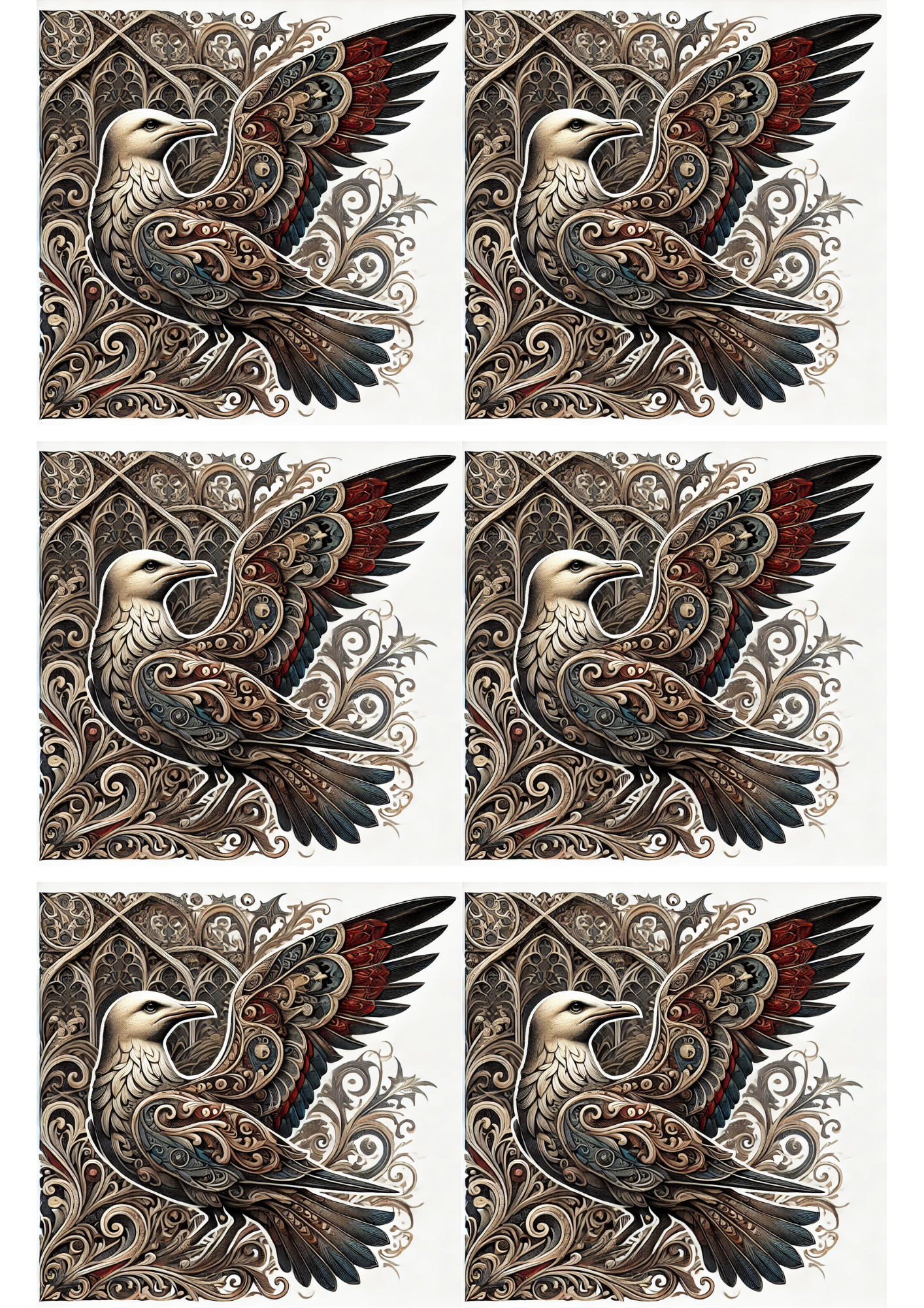 Sticker Sheet / Greeting Card – Seagull In Gothic Style Collage, Cat. No. 2124