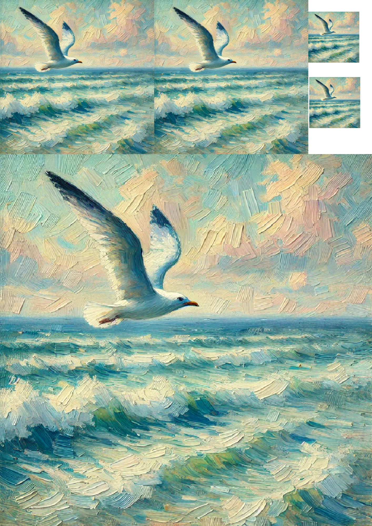 Sticker Sheet / Greeting Card – Seagulls by the Sea Impressionism Collage Cat. No. 1339