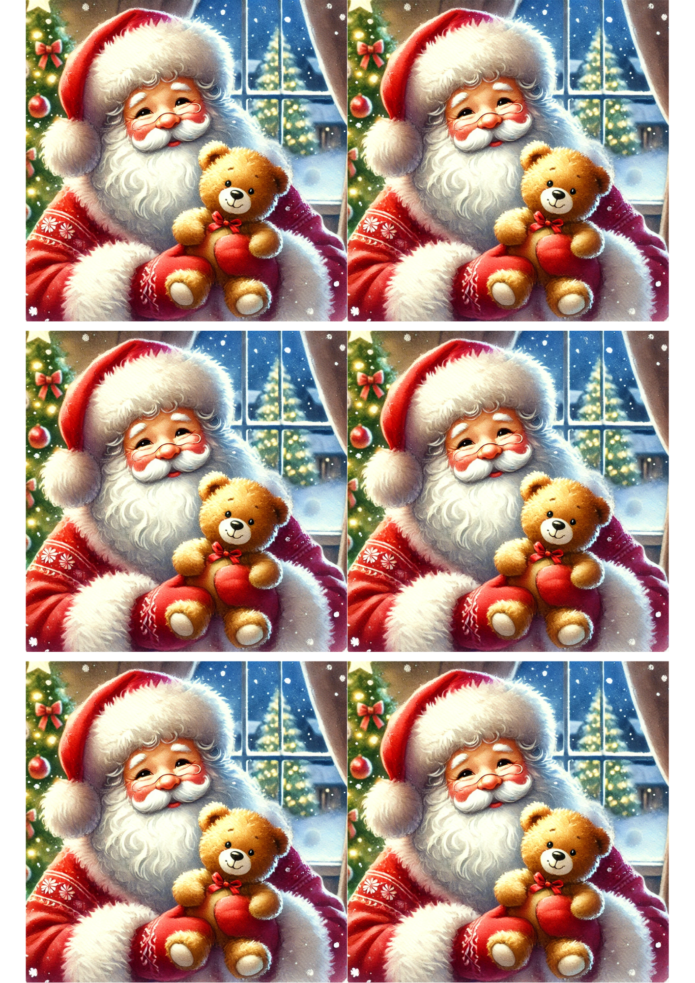 Sticker Sheet / Greeting Card – Santa Claus With Teddy Bear Collage, Cat. No. 2136