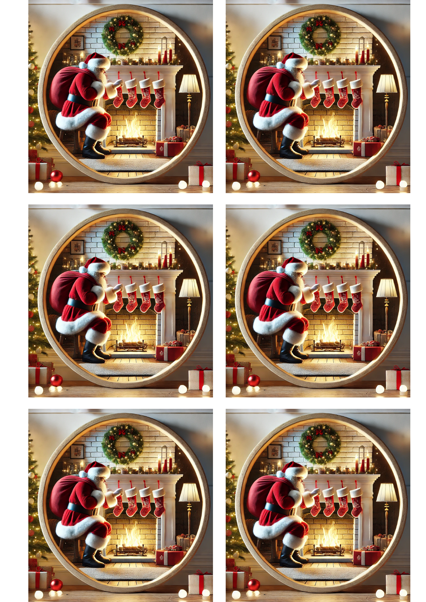 Sticker Sheet / Greeting Card – Santa Claus By The Fireplace In The Oval Collage Cat. No. 1542