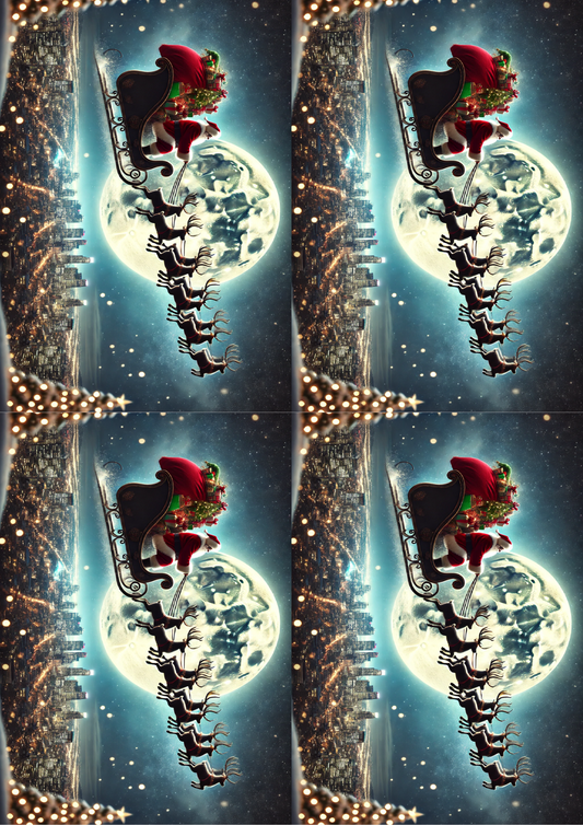 Sticker Sheet Santa Claus Flying Over The City Collage Cat. No. 1544