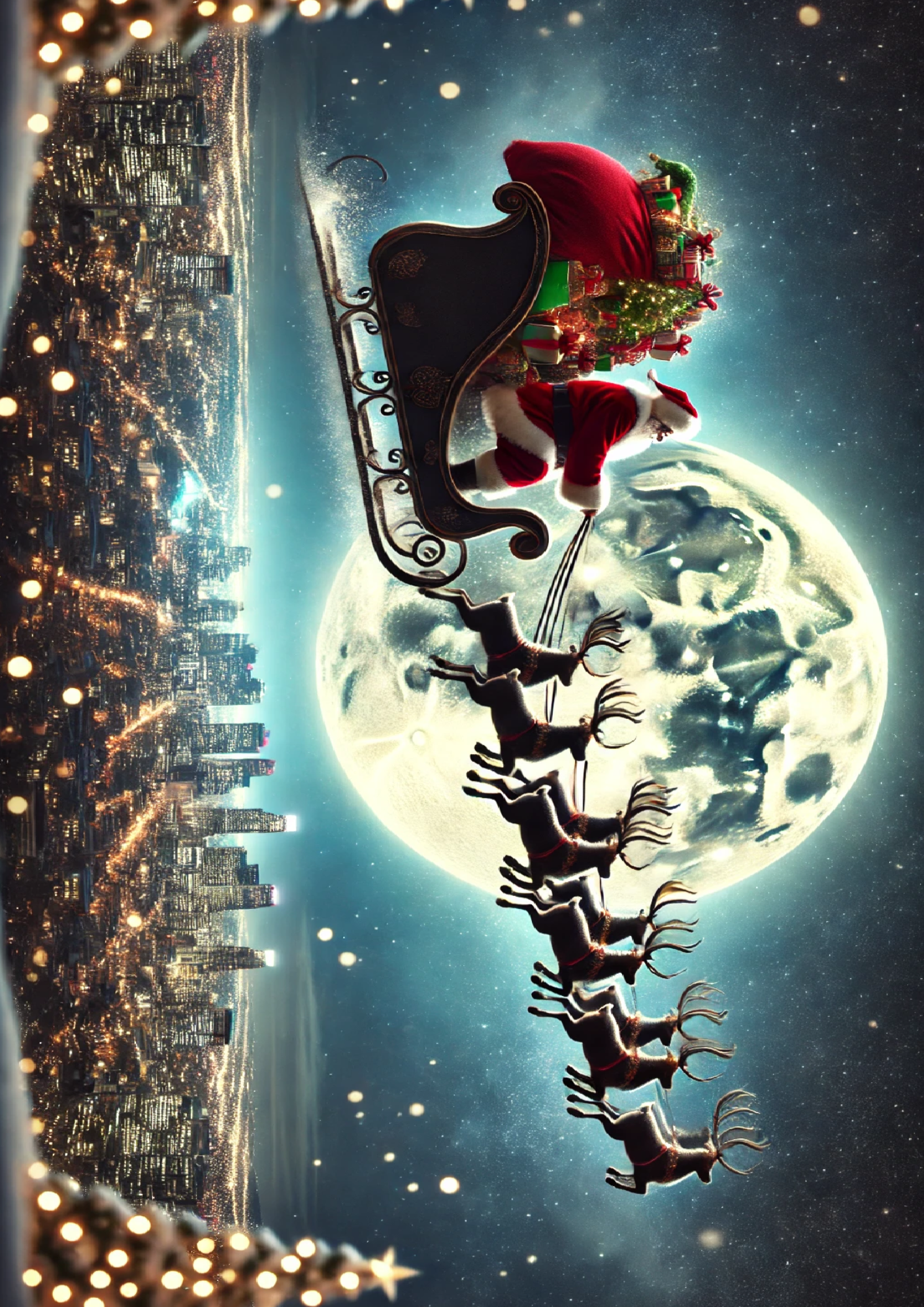 Sticker Sheet / Greeting Card – Santa Claus Flying Over The City Full Cat. No. 1545