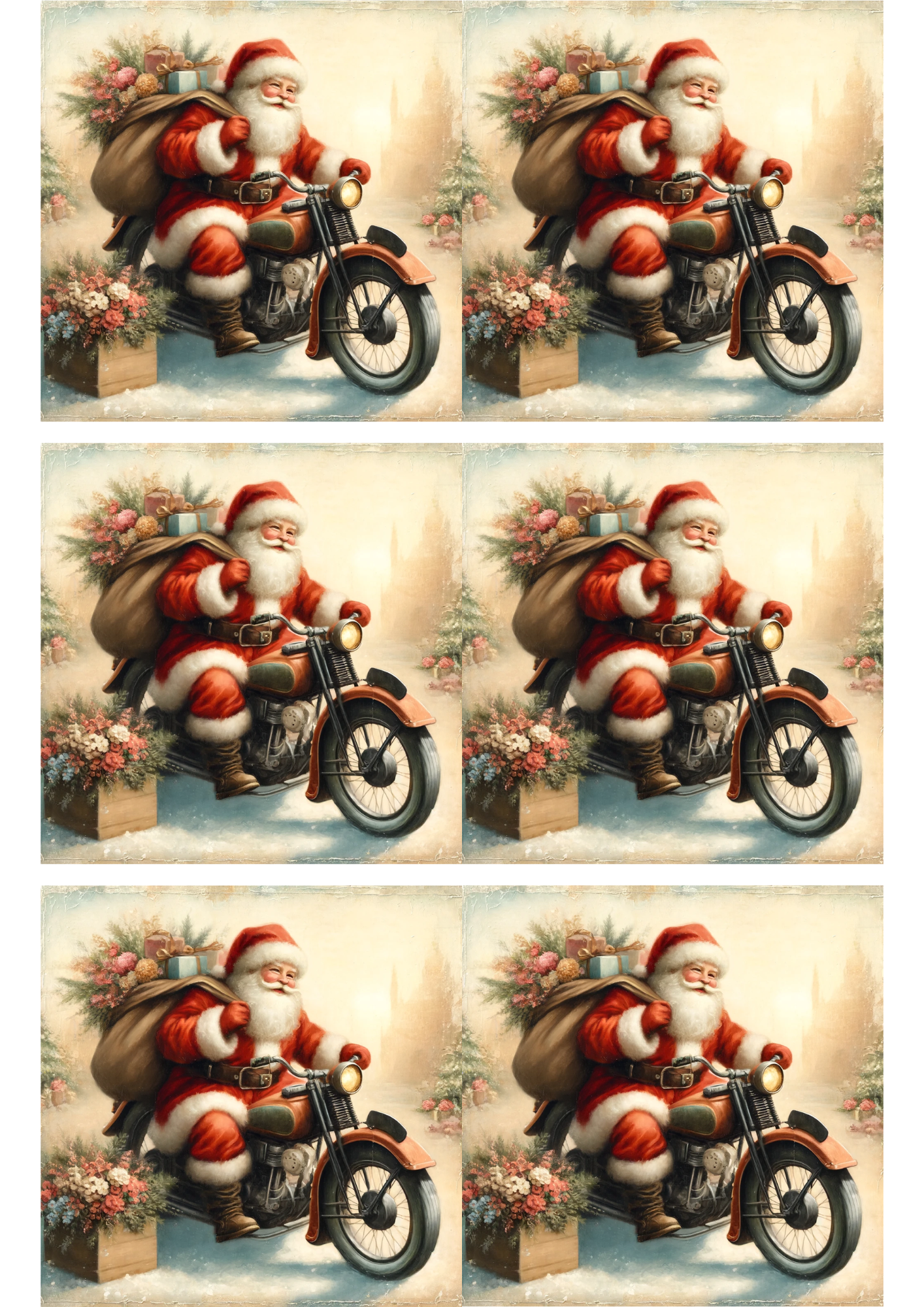 Sticker Sheet / Greeting Card – Santa On Motorcycle Collage Cat. No. 2871