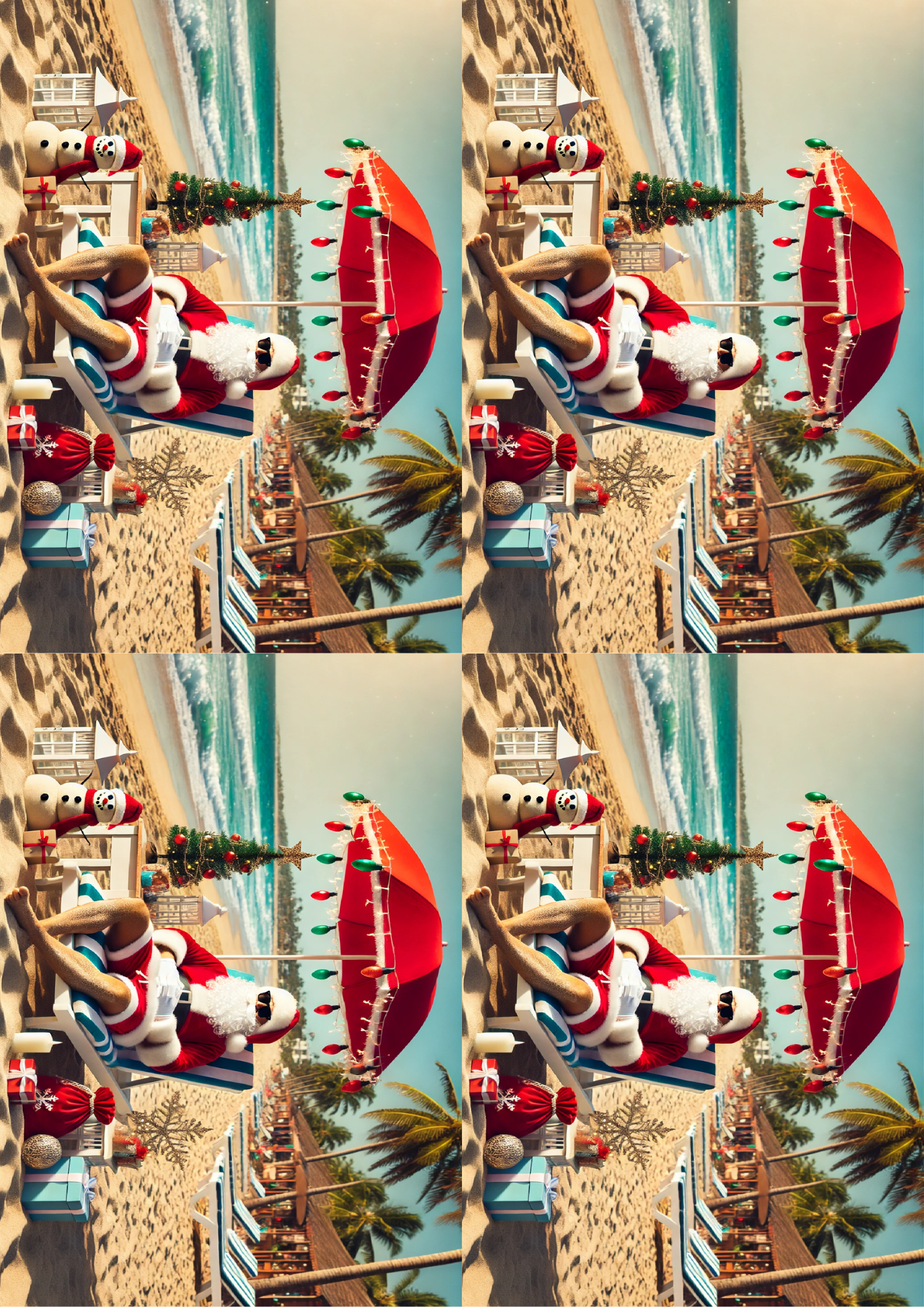 Sticker Sheet / Greeting Card – Santa Claus On The Beach Collage Cat. No. 1546