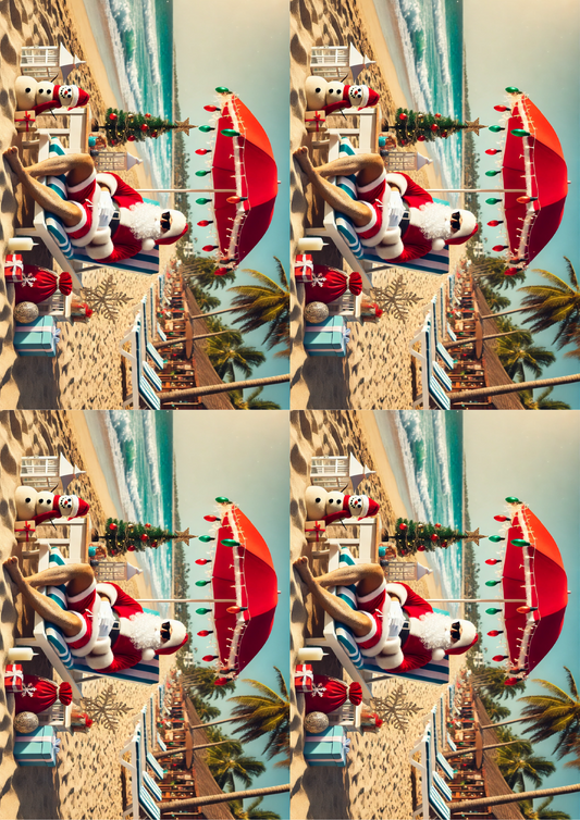 Sticker Sheet Santa Claus On The Beach Collage Cat. No. 1546
