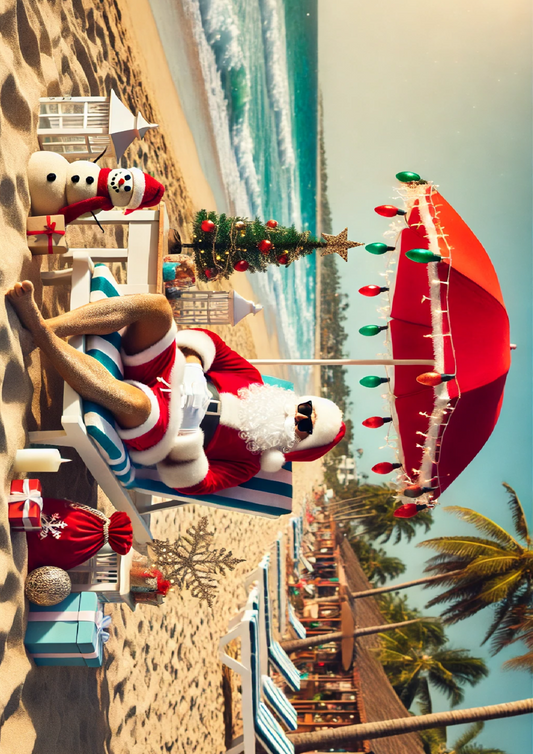 Stickerbogen Weihnachtsmann am Strand, vollständig, Kat.-Nr. 1547