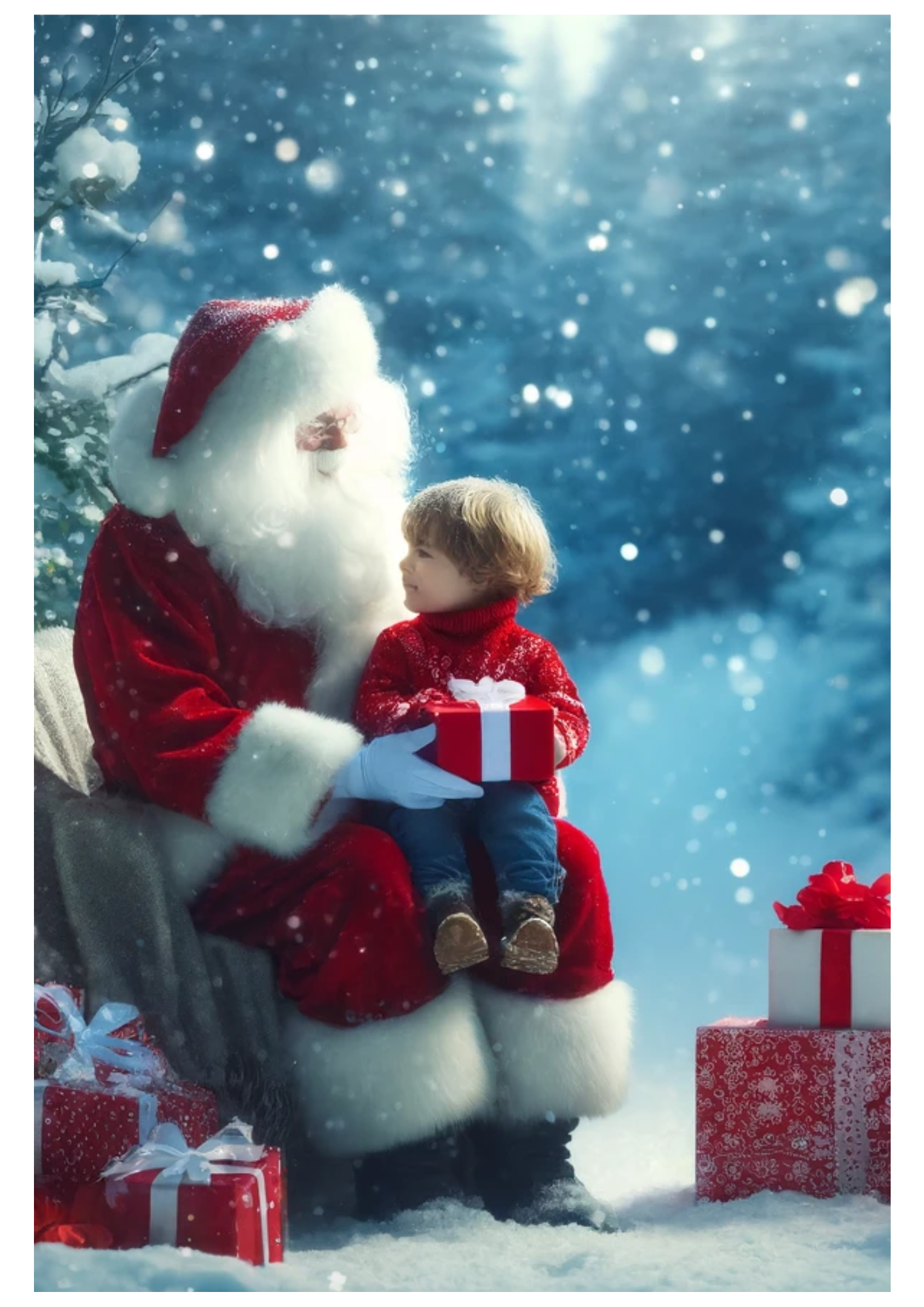 Sticker Sheet / Greeting Card – Christmas Tree Santa Claus Boy Full Cat No. 758