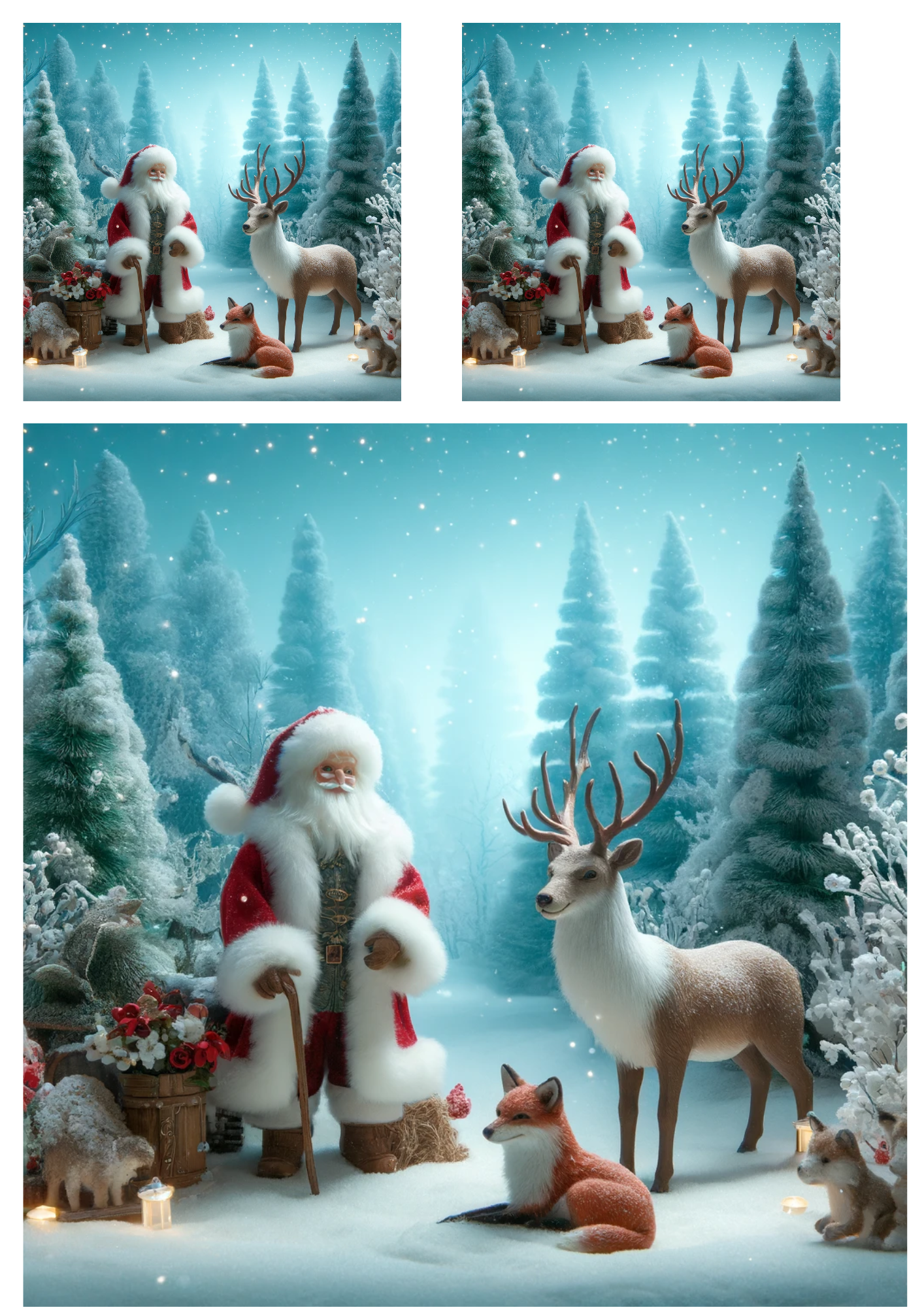 Sticker Sheet / Greeting Card – Santa Claus, Reindeer, Fox Collage Cat No. 759