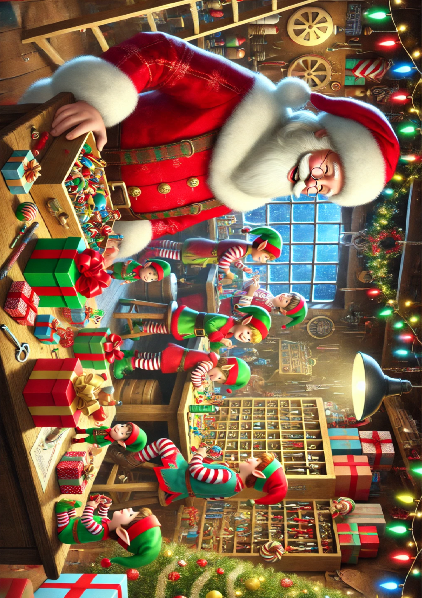 Sticker Sheet / Greeting Card – Santa Claus Makes Gifts Full Cat. No. 1553