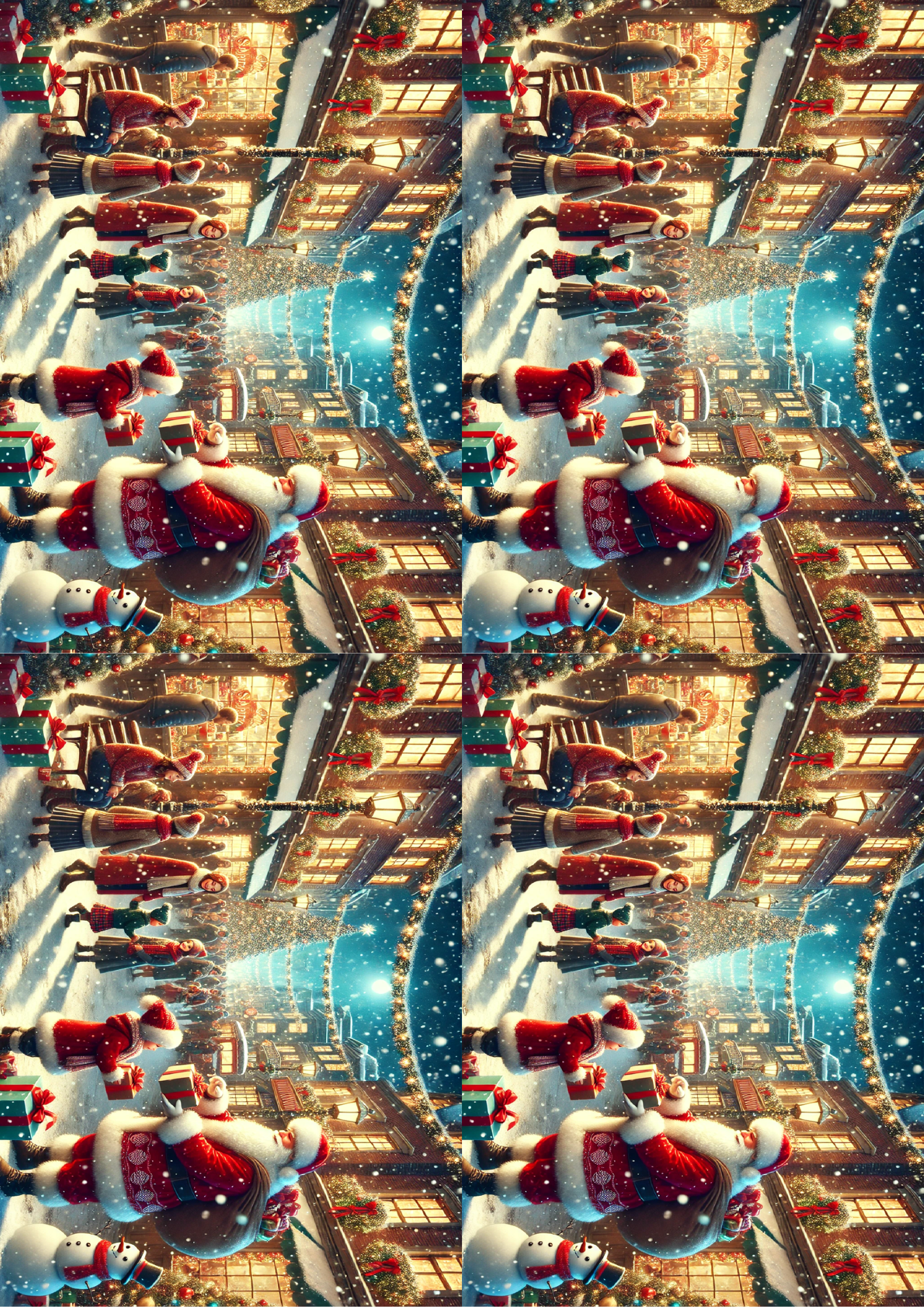Sticker Sheet / Greeting Card – Santa Claus Distributes Gifts In The City Of Collage Cat. No. 1556