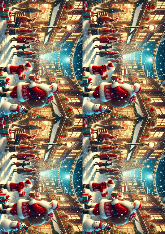 Stickerbogen Weihnachtsmann verteilt Geschenke in der Stadt Collage Kat. Nr. 1556