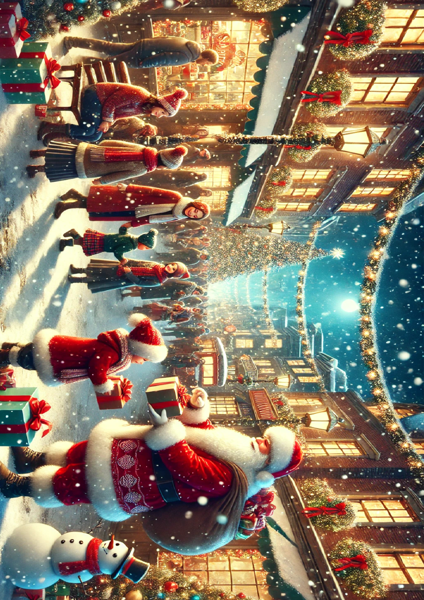 Sticker Sheet / Greeting Card – Santa Claus Distributes Gifts In The City Full Cat. No. 1557