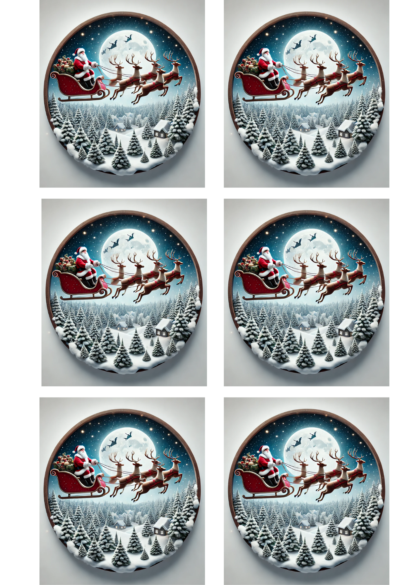 Sticker Sheet / Greeting Card – Santa Claus In Sleigh Ovals Collage Cat. No. 1558