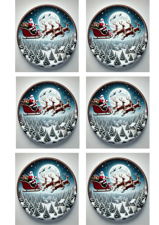 Sticker Sheet Santa Claus In Sleigh Ovals Collage Cat. No. 1558