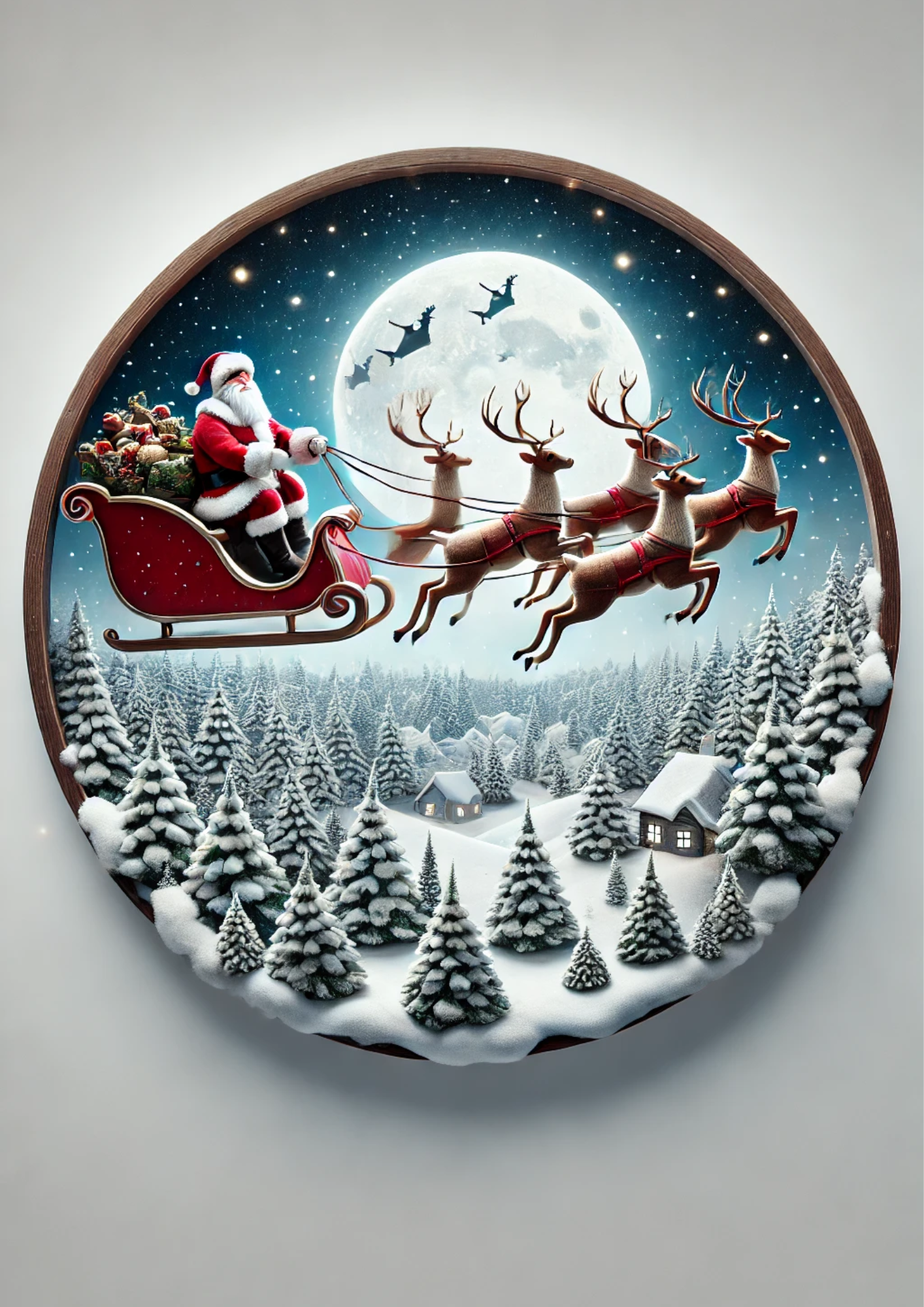 Sticker Sheet / Greeting Card – Santa Claus In Sleigh Ovals Full Cat. No. 1559