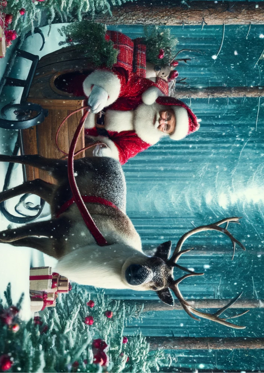 Sticker Sheet – Santa Claus In Sleigh Reindeer Full Cat No. 762